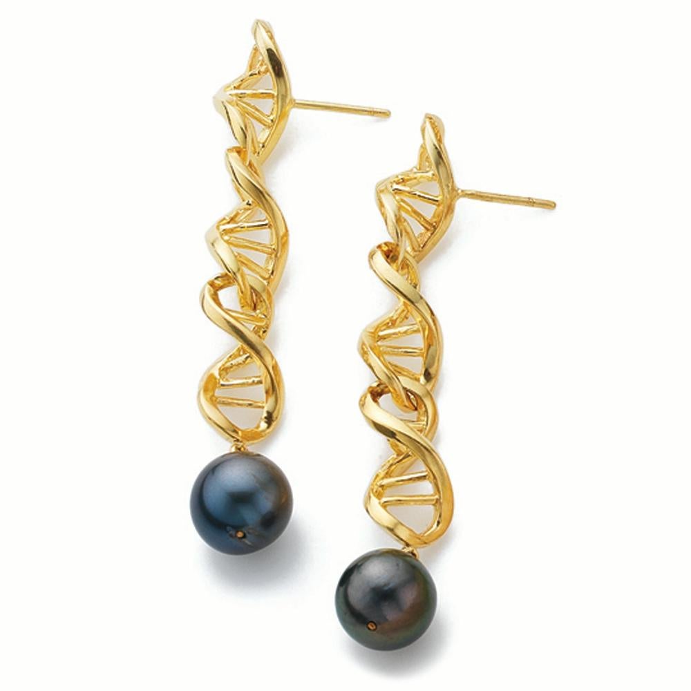 Bead Earrings in 18 Karat Yellow Gold with Tahitian Pearl Drops For Sale
