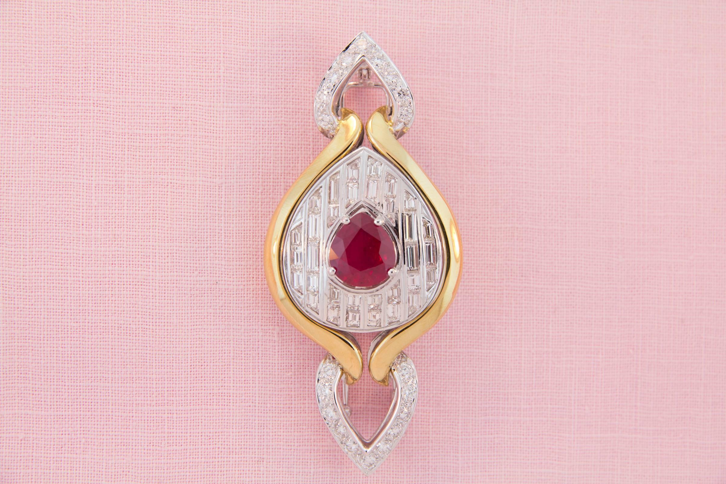 Ella Gafter Ruby Diamond Pin Brooch  For Sale 1