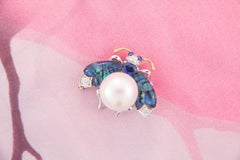 Bee Brooch Pin Heart Shape Blue Sapphire Diamonds Pearl Design by Ella Gafter