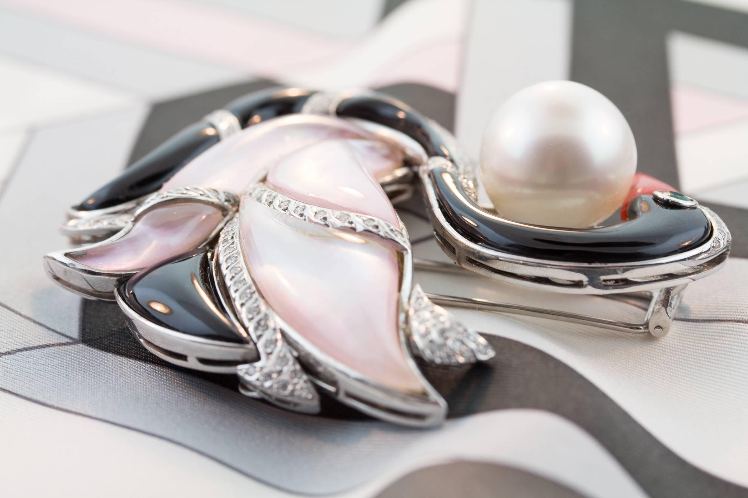 Ella Gafter Swan Diamond 18mm Pearl Pin Brooch   For Sale 5