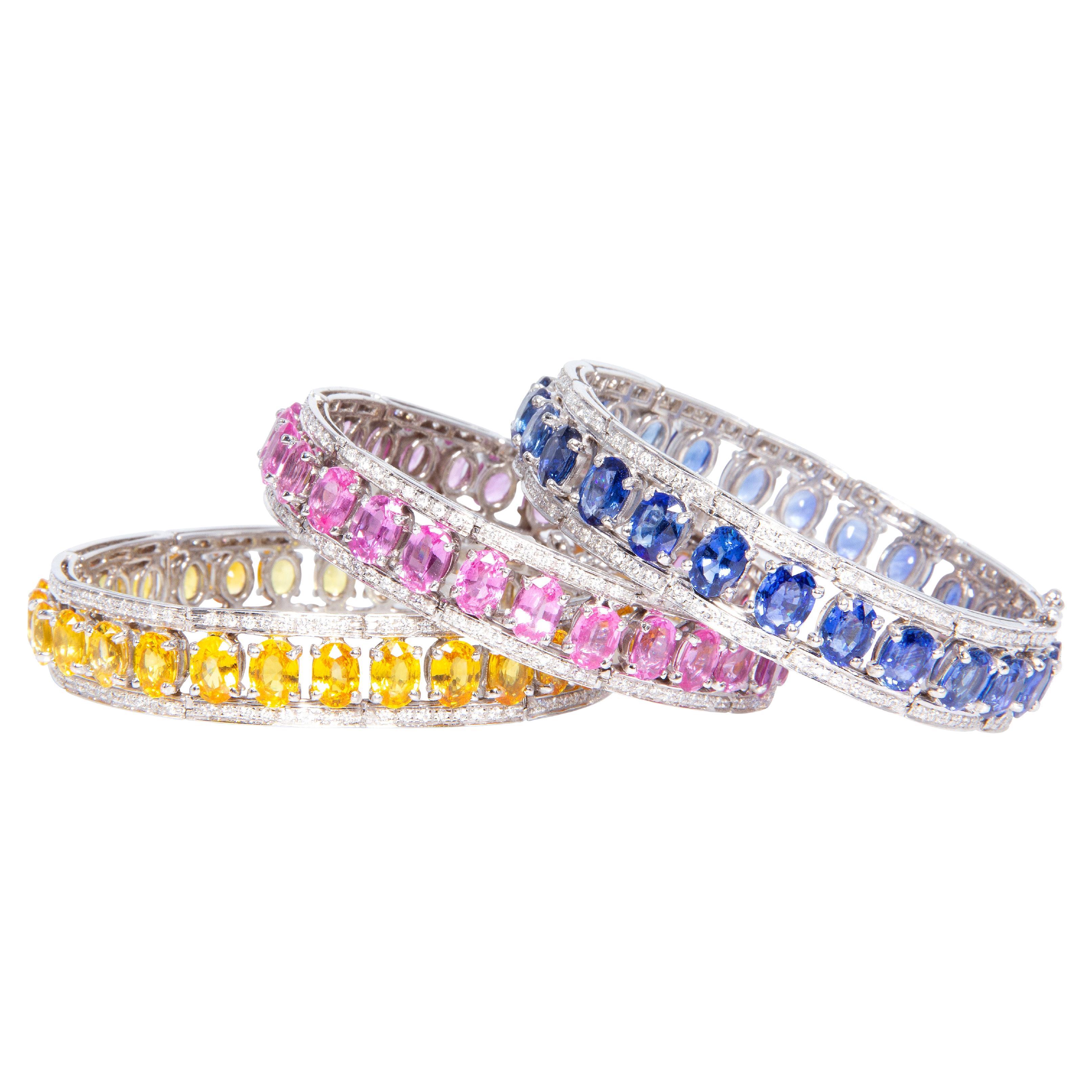 Diamonds Multicolor Sapphire Cuff Bracelet Set Design by Ella Gafter