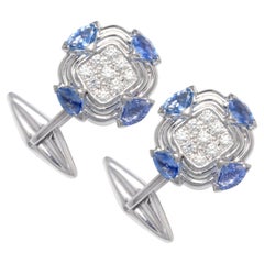 Blue Sapphire Diamond Cufflinks 18k White gold Design by Ella Gafter