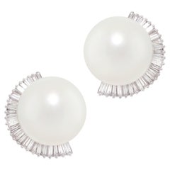 Pendientes de clip de oro blanco con perlas del Mar del Sur de 18 mm y diamantes