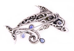 Dolphin Brooch Pin with Blue Sapphire and Diamonds Design by Ella Gafter