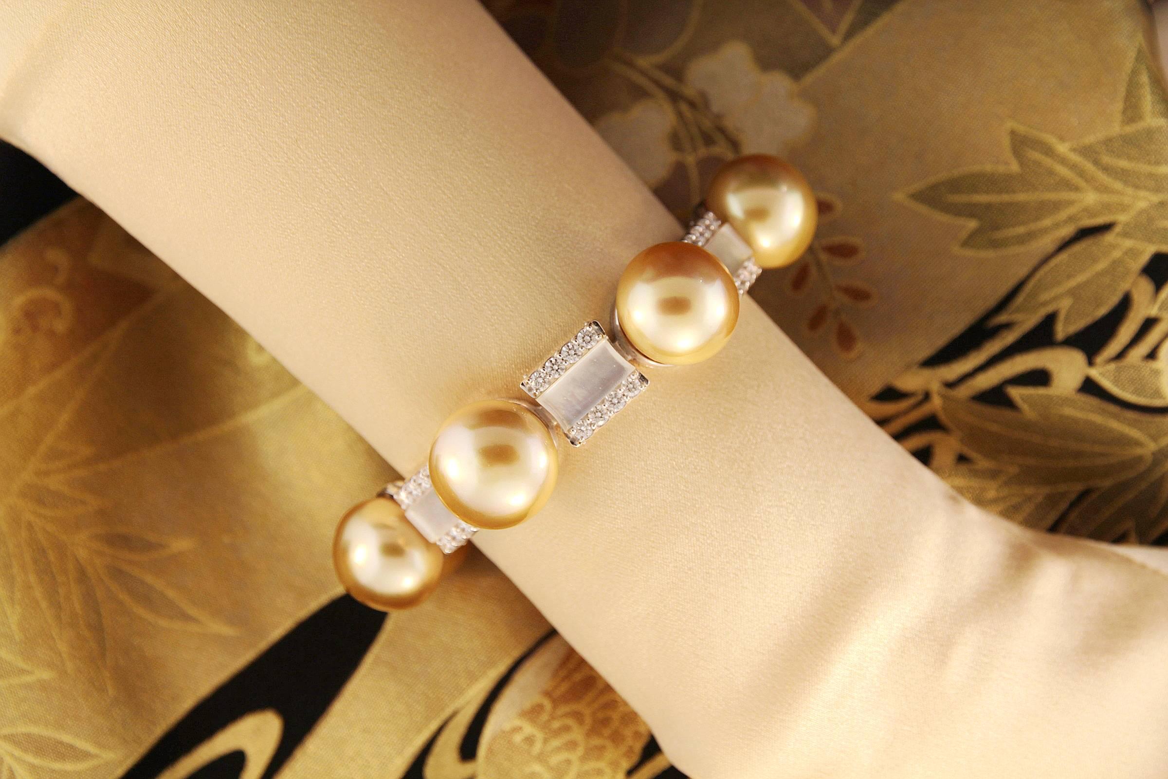 Ella Gafter Golden South Sea Pearl Diamond Bracelet For Sale 5