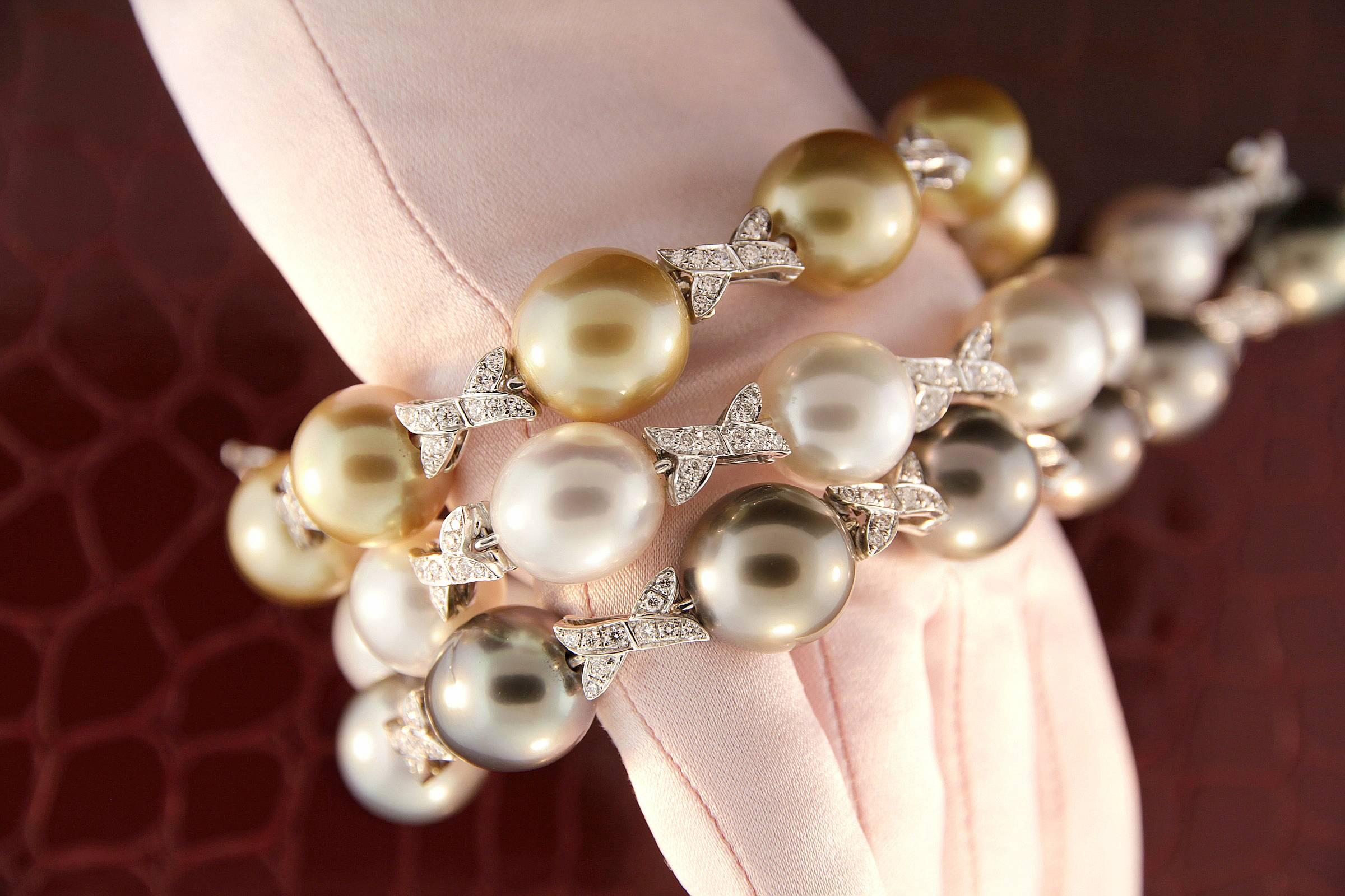 Ella Gafter Golden South Sea Pearl Diamond Bracelet For Sale 4