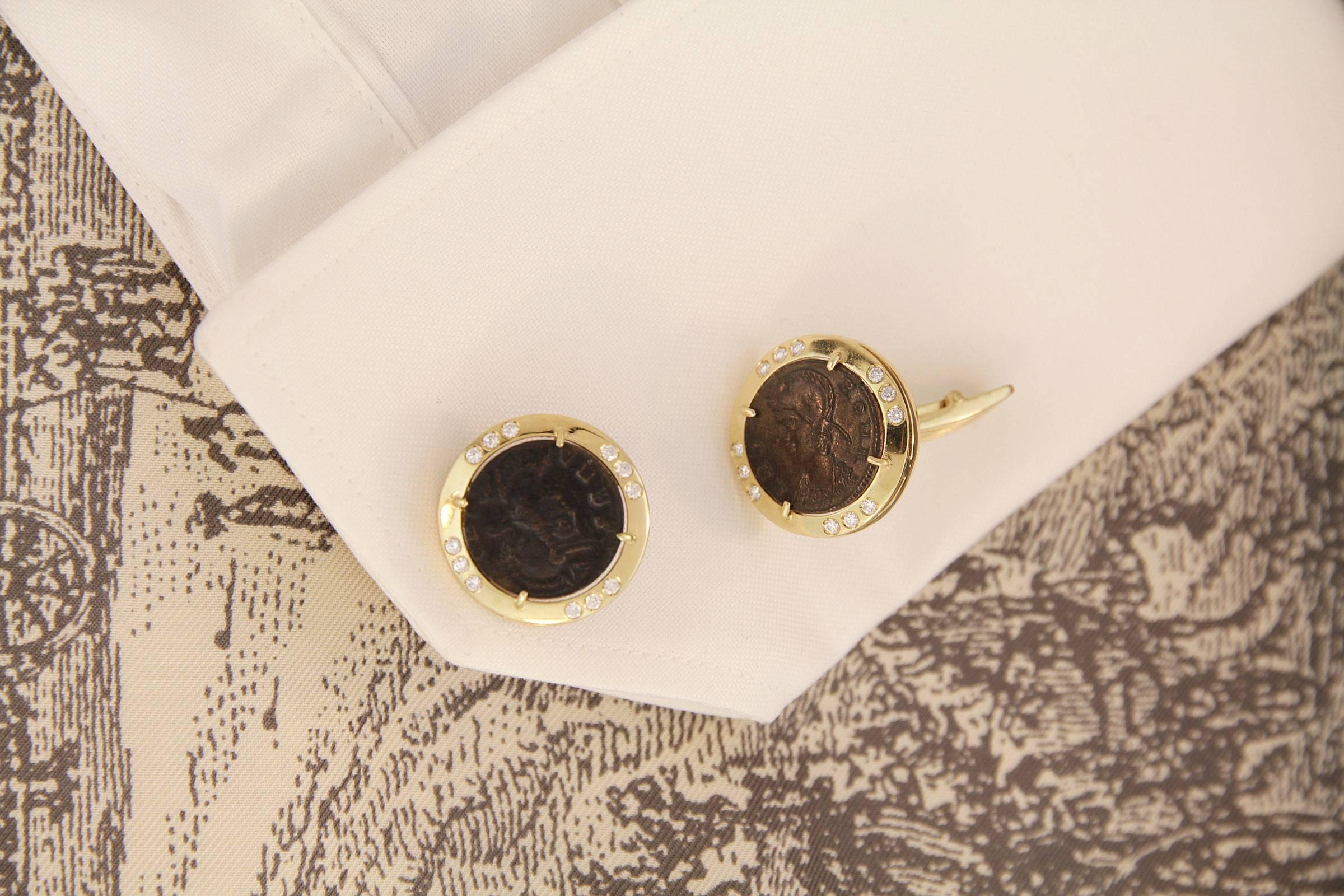 Ella Gafter Diamond Copper Coin Cufflinks  In New Condition For Sale In New York, NY