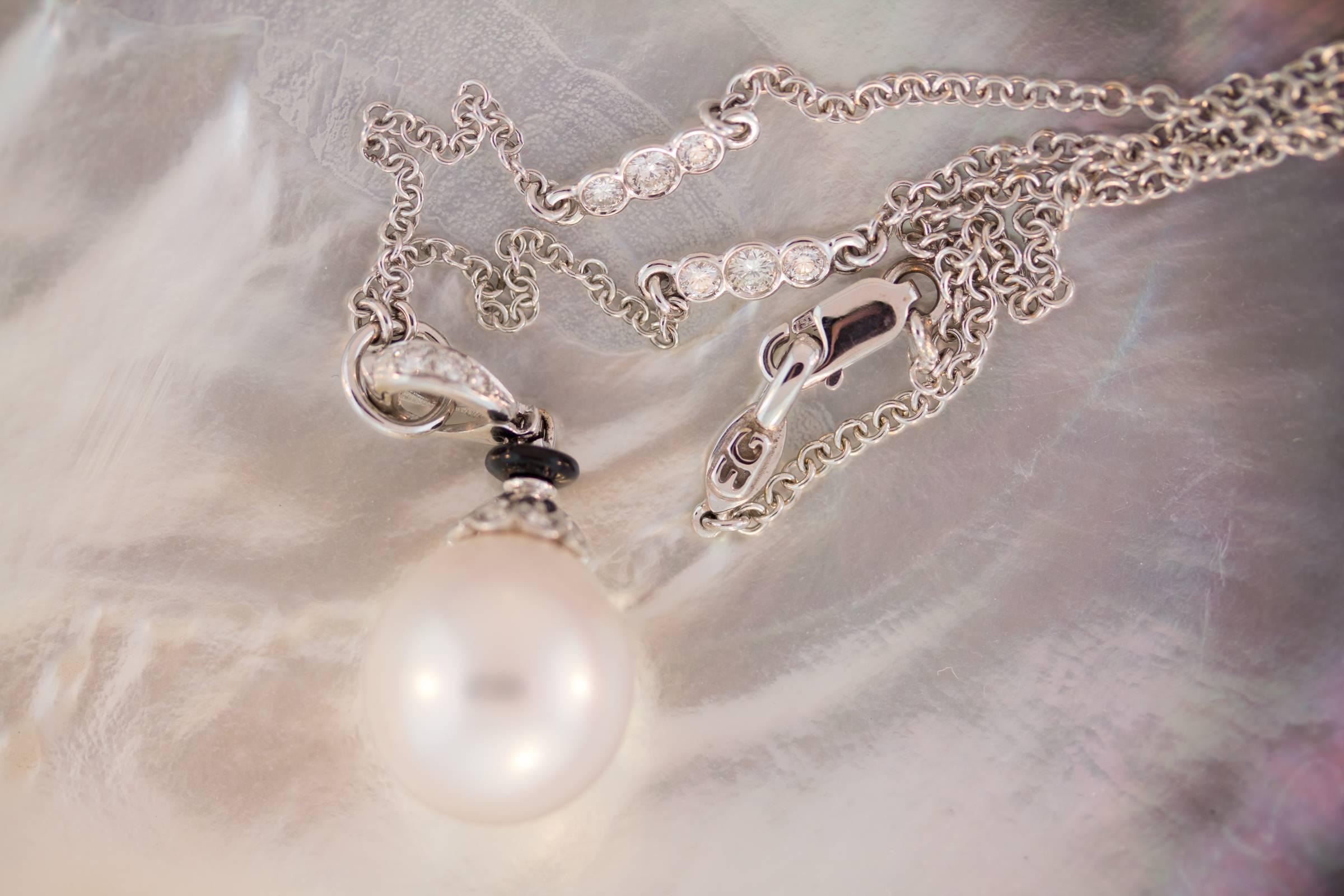 Ella Gafter Pearl Diamond Onyx Pendant Necklace For Sale 2