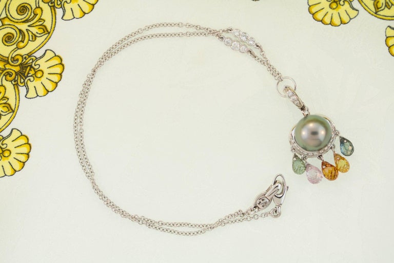 Ella Gafter Black Tahitian Pearl Sapphire Diamond Pendant Necklace For ...