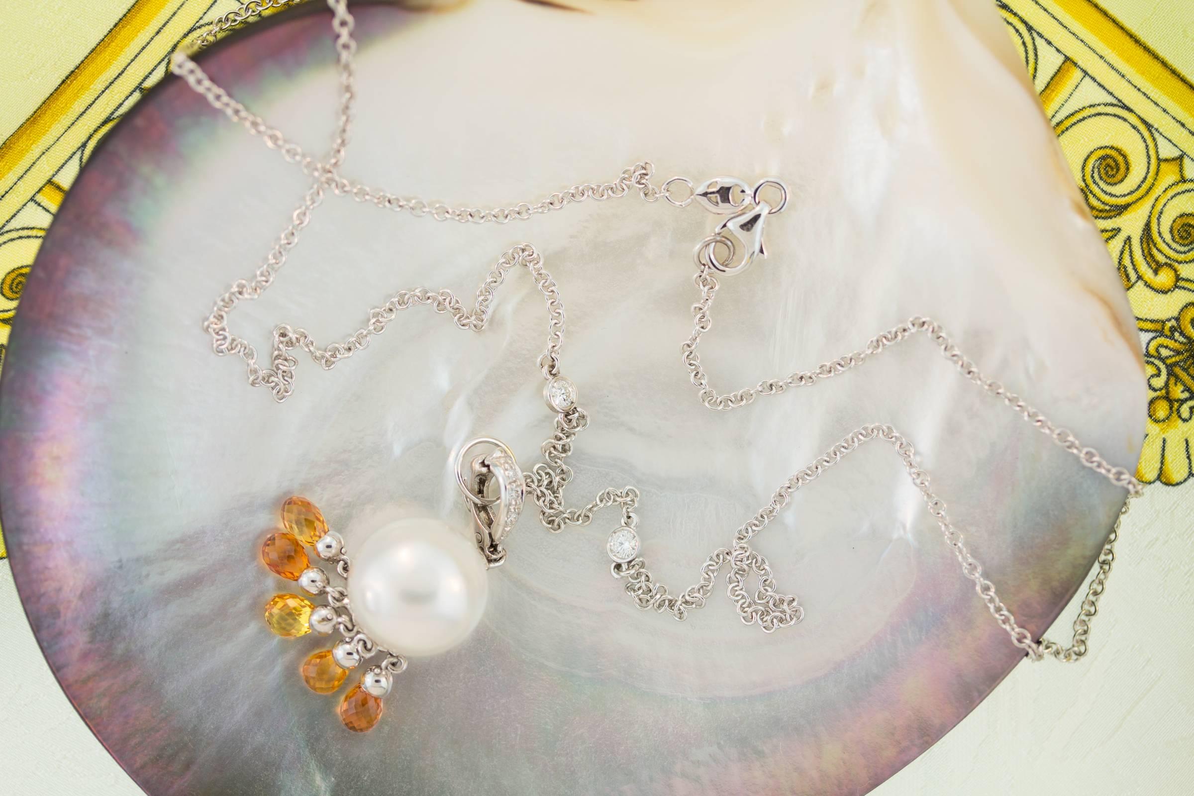 Pearl Sapphire and Diamond Pendant Necklace Design by Ella Gafter For Sale 3