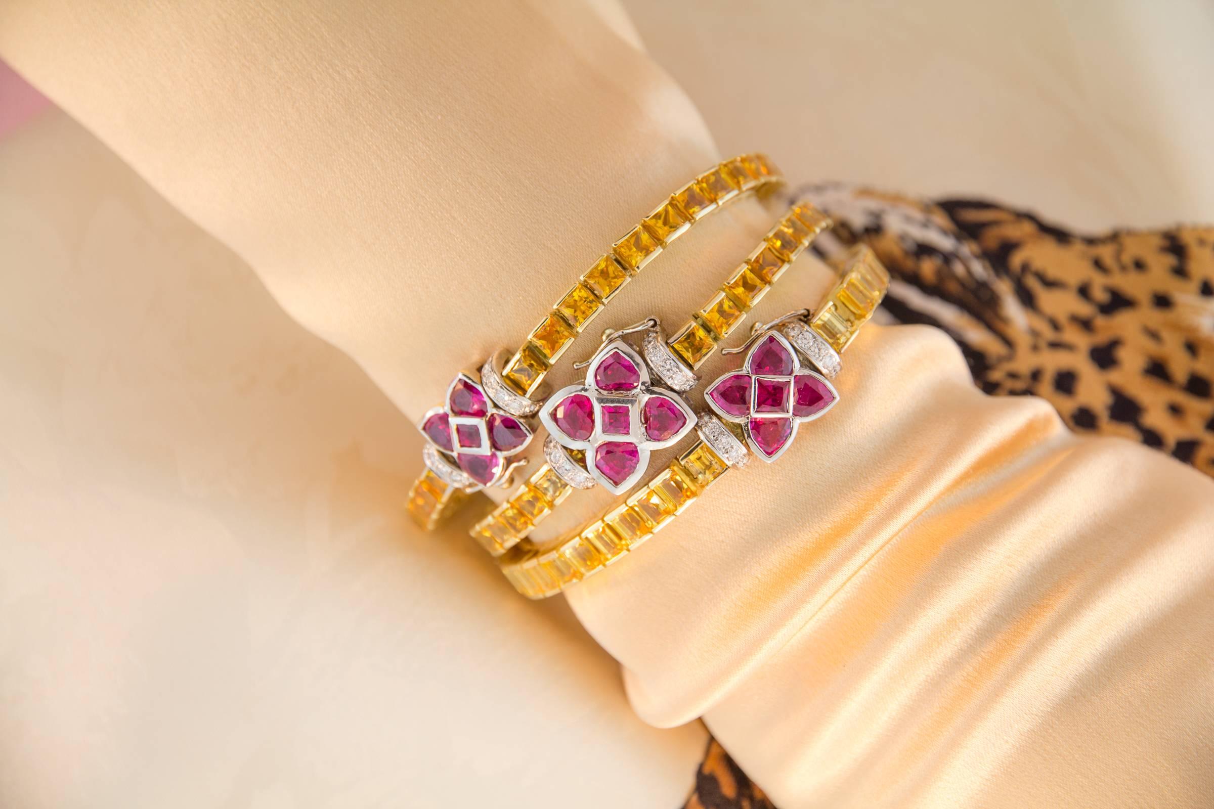Ella Gafter Golden Yellow Sapphire Diamonds Line Color Bracelet For Sale 2
