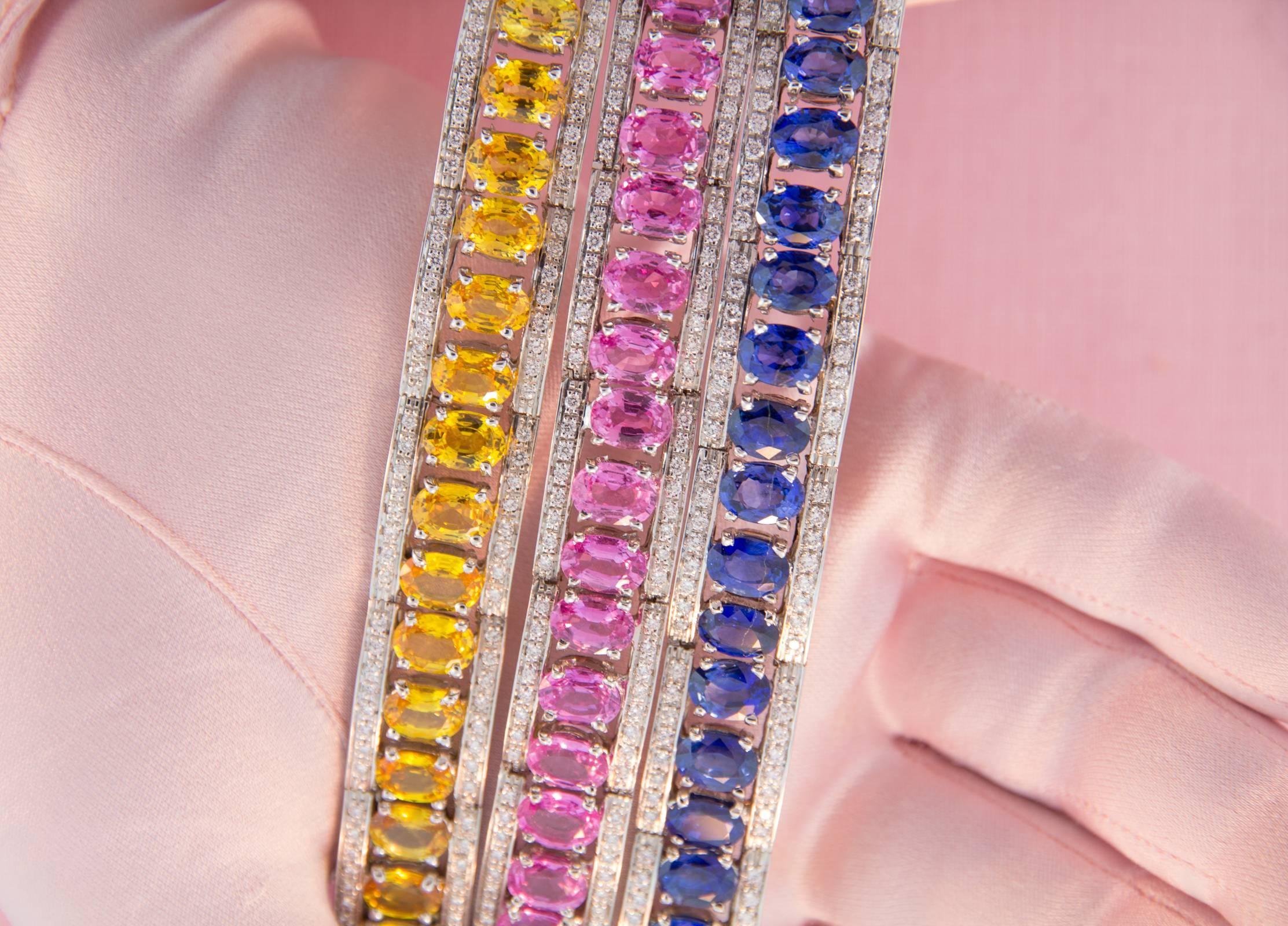 Ella Gafter Blue Ceylon Sapphire Diamond Bangle Bracelet For Sale 1