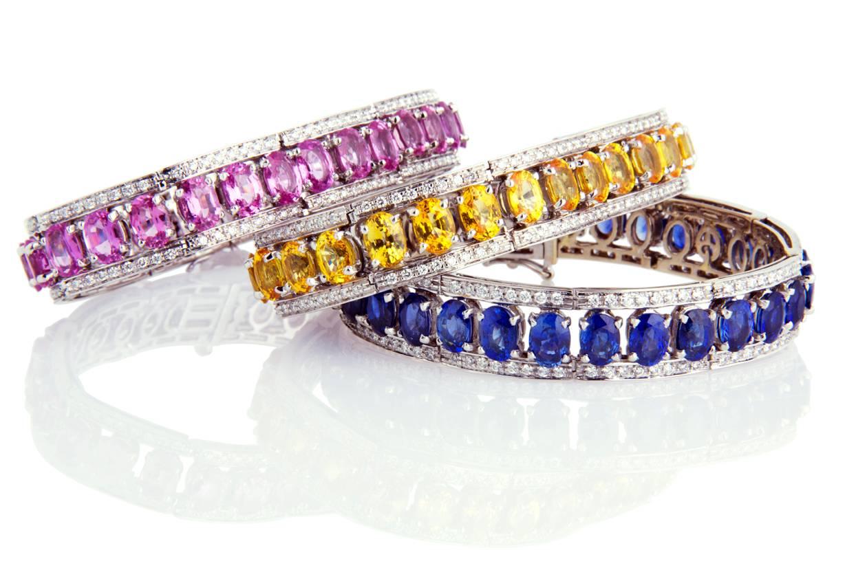 Ella Gafter Blue Ceylon Sapphire Diamond Bangle Bracelet For Sale 3