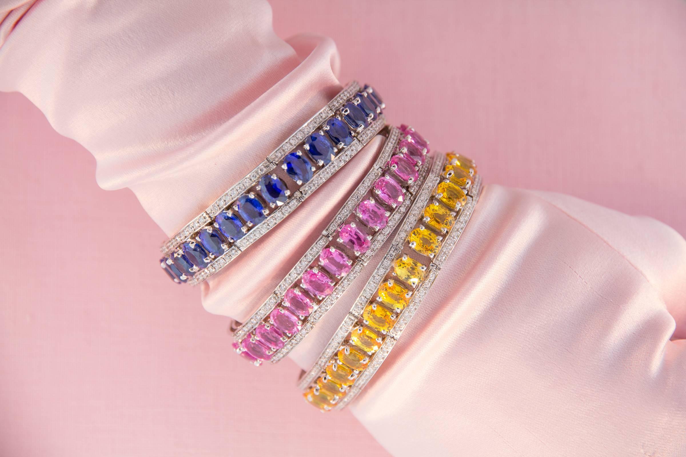 Women's or Men's Ella Gafter Pink Sapphire and Diamond Bangle Bracelet For Sale