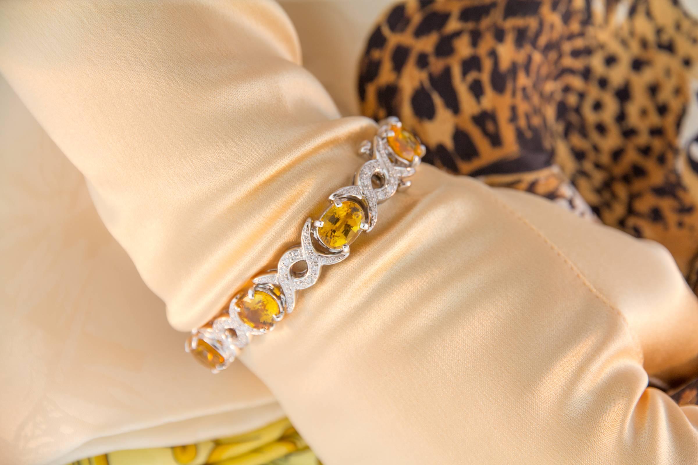 Golden Yellow Sapphire and Diamond Bracelet Design by Ella Gafter In New Condition For Sale In New York, NY