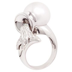 Aquarius Zodiac Cocktail Ring South Sea Pearl Diamonds Design by Ella Gafter