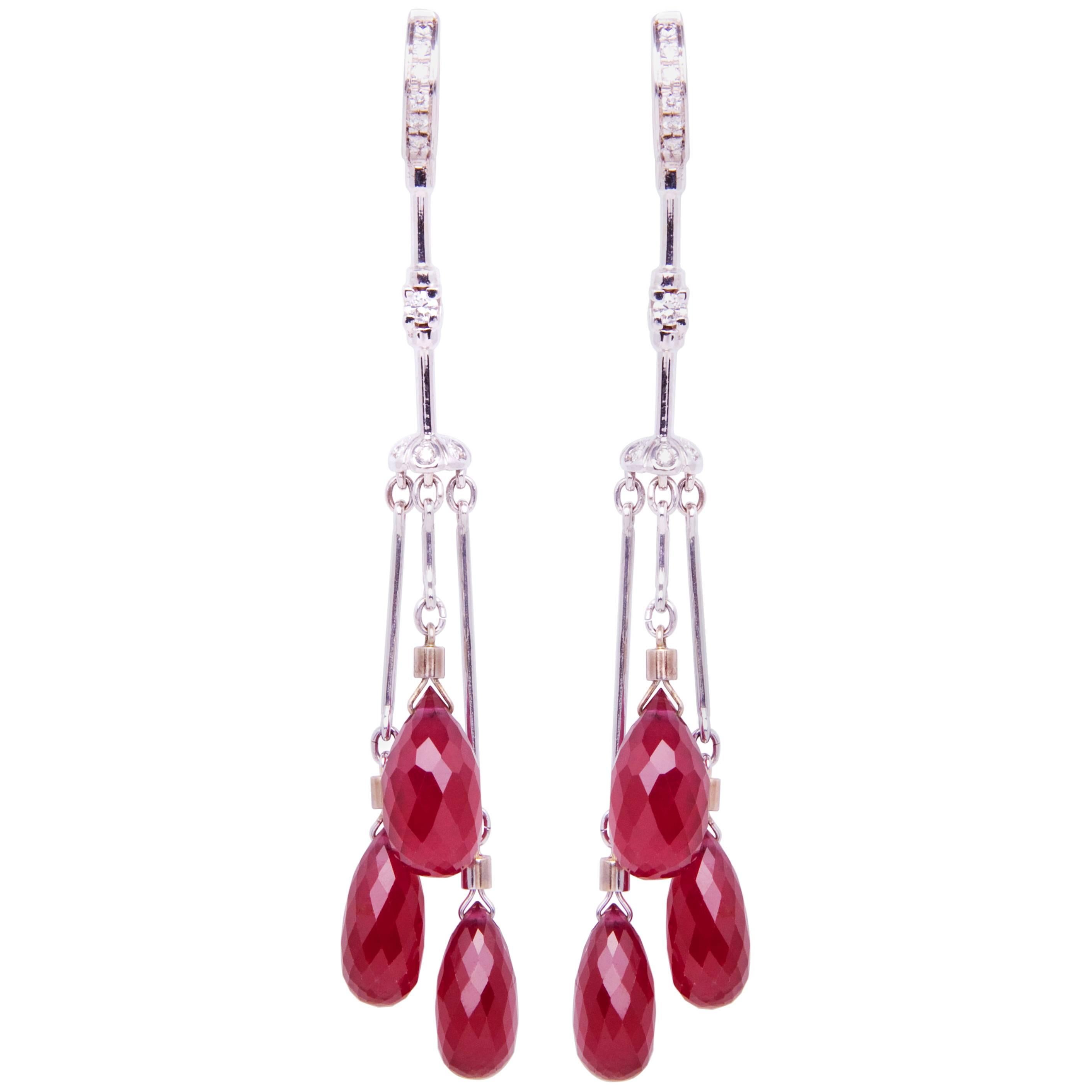 Ella Gafter Ruby Briolette and Diamond White Gold Drop Chandelier Earrings