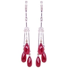 Ella Gafter Ruby Briolette and Diamond White Gold Drop Chandelier Earrings