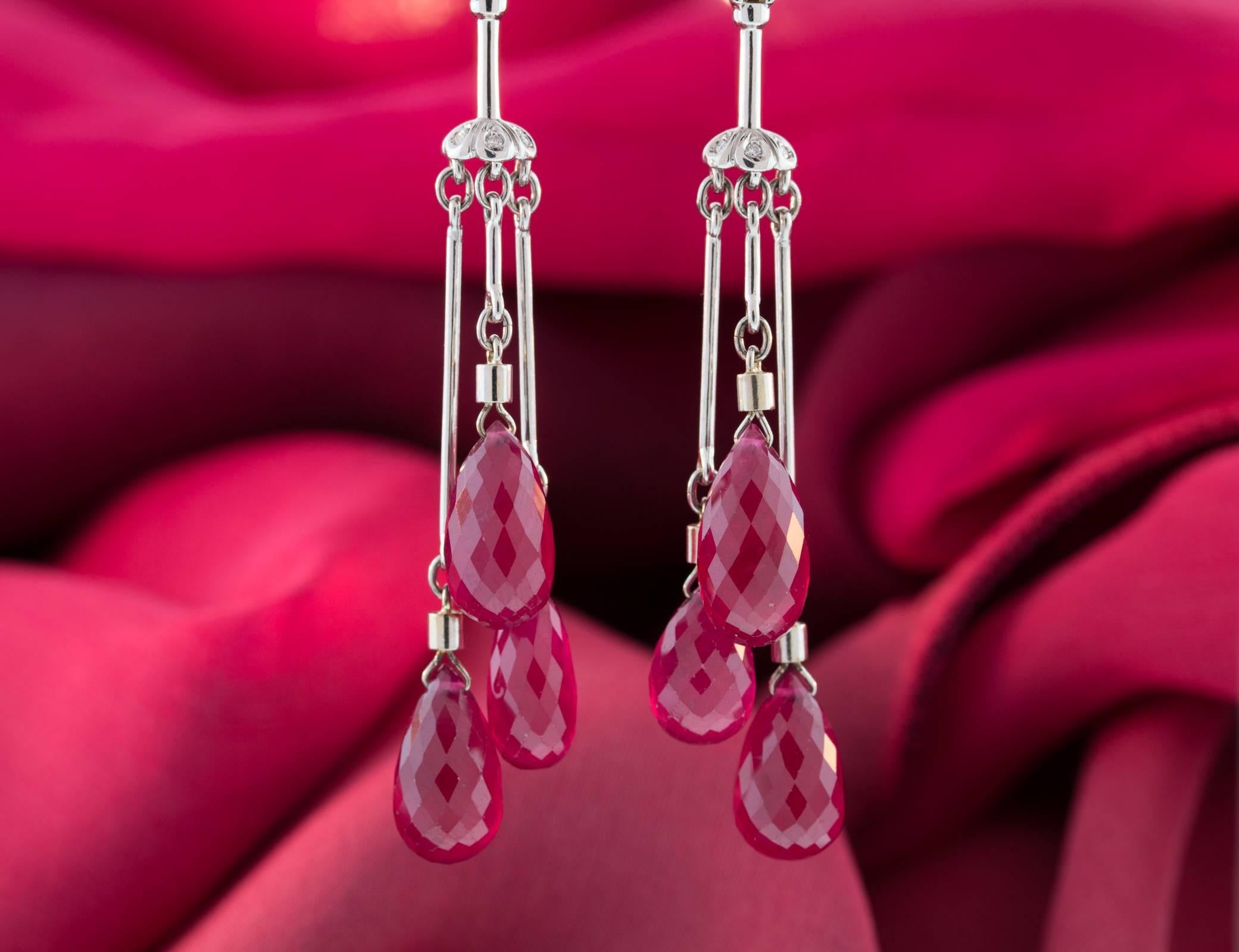Ella Gafter Ruby Briolette and Diamond White Gold Drop Chandelier Earrings 4