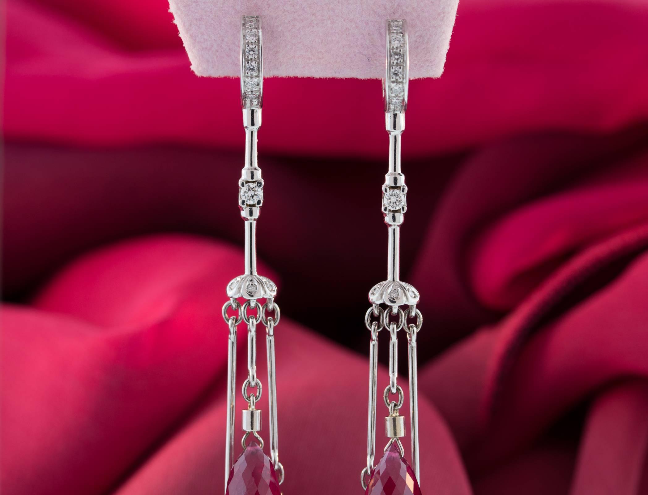 Ella Gafter Ruby Briolette and Diamond White Gold Drop Chandelier Earrings 3