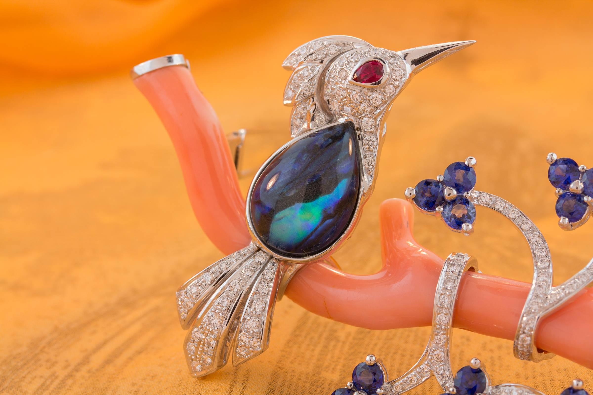Ella Gafter Love Bird Sapphire Diamond Pin Brooch  For Sale 4