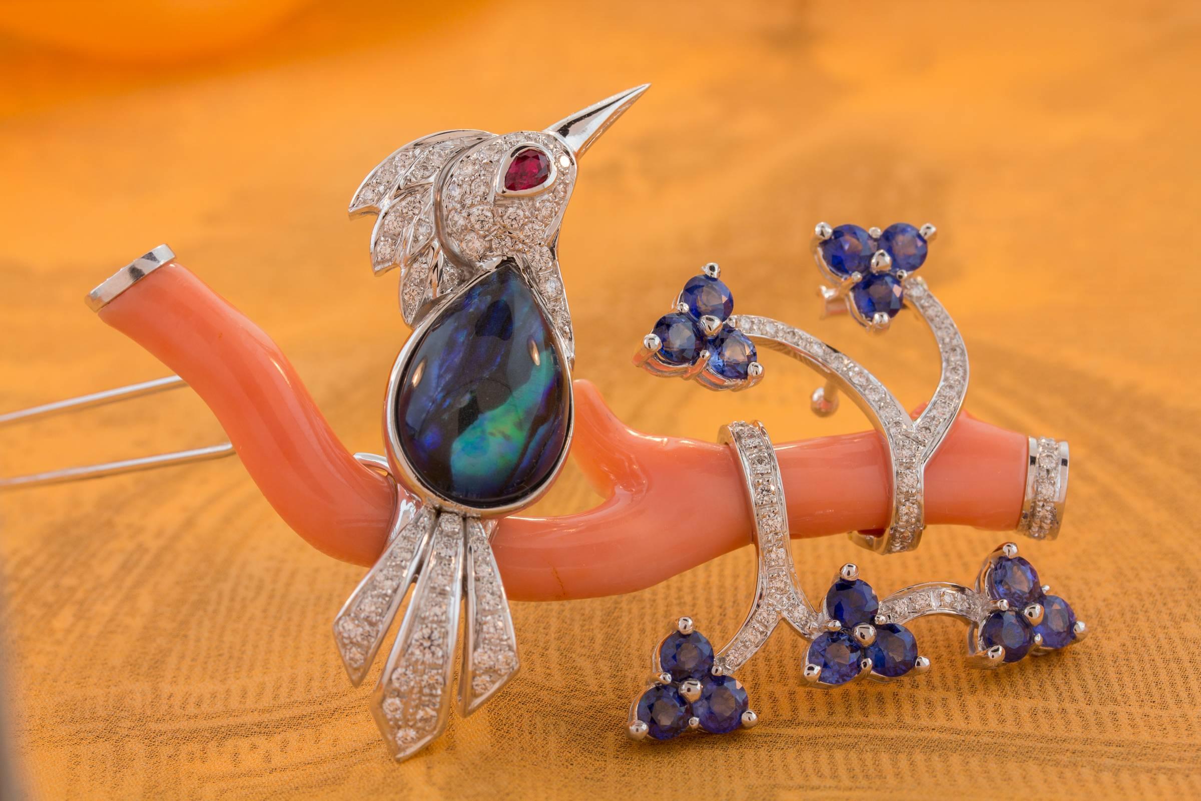 Ella Gafter Love Bird Sapphire Diamond Pin Brooch  For Sale 3