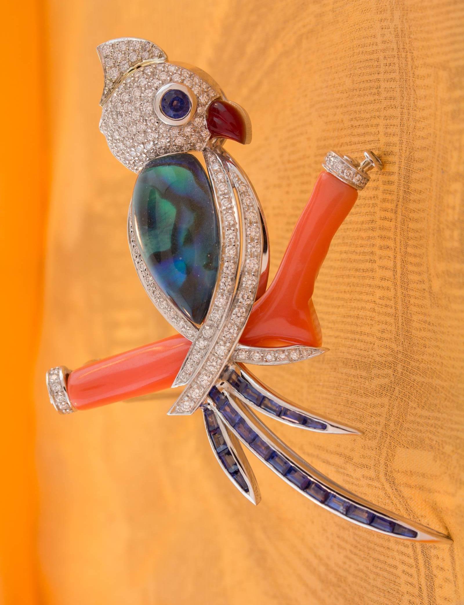 Ella Gafter Parrot Bird Diamond Brooch Pin For Sale 5