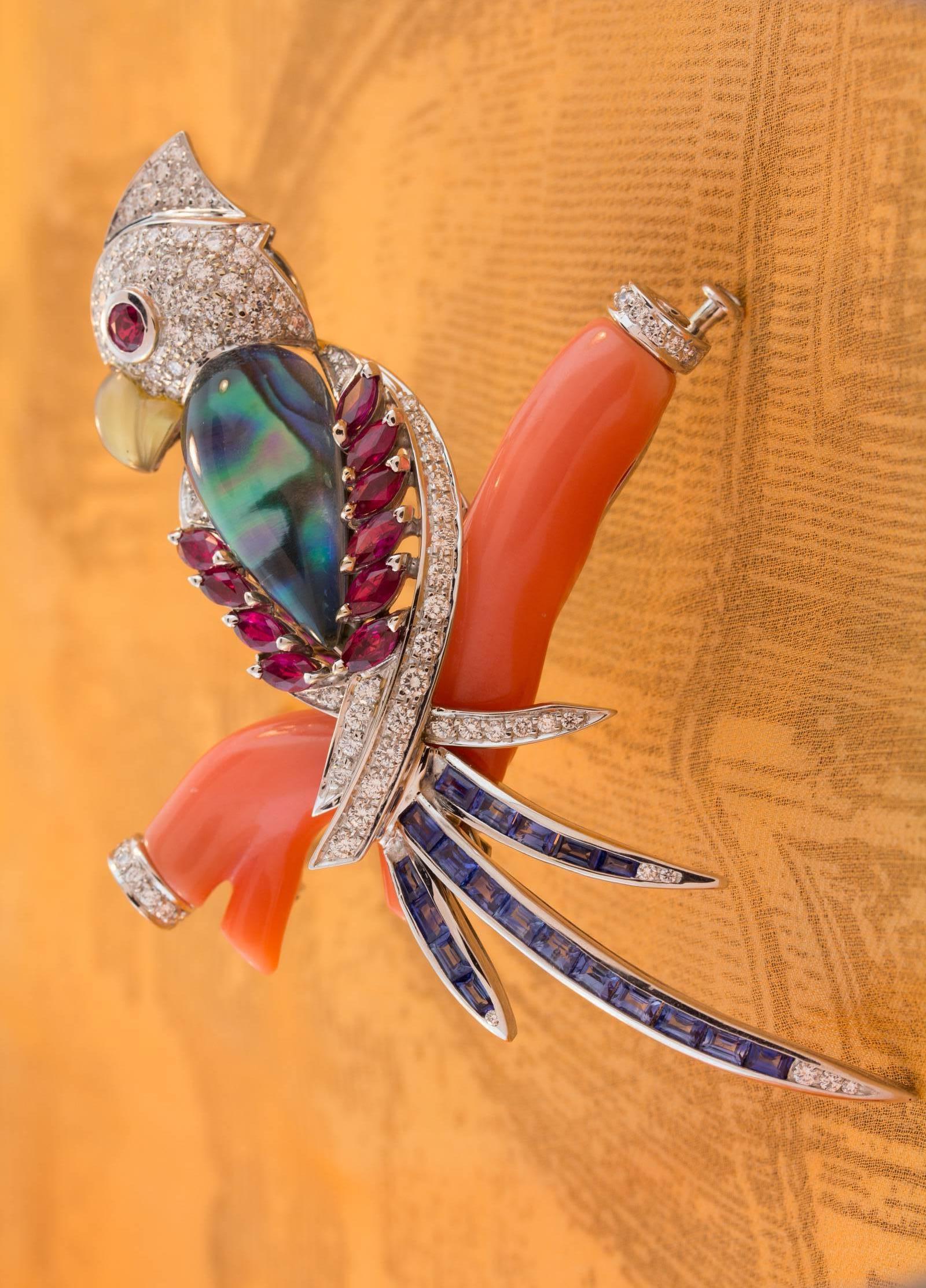Ella Gafter Parrot Bird Diamond Brooch Pin For Sale 4
