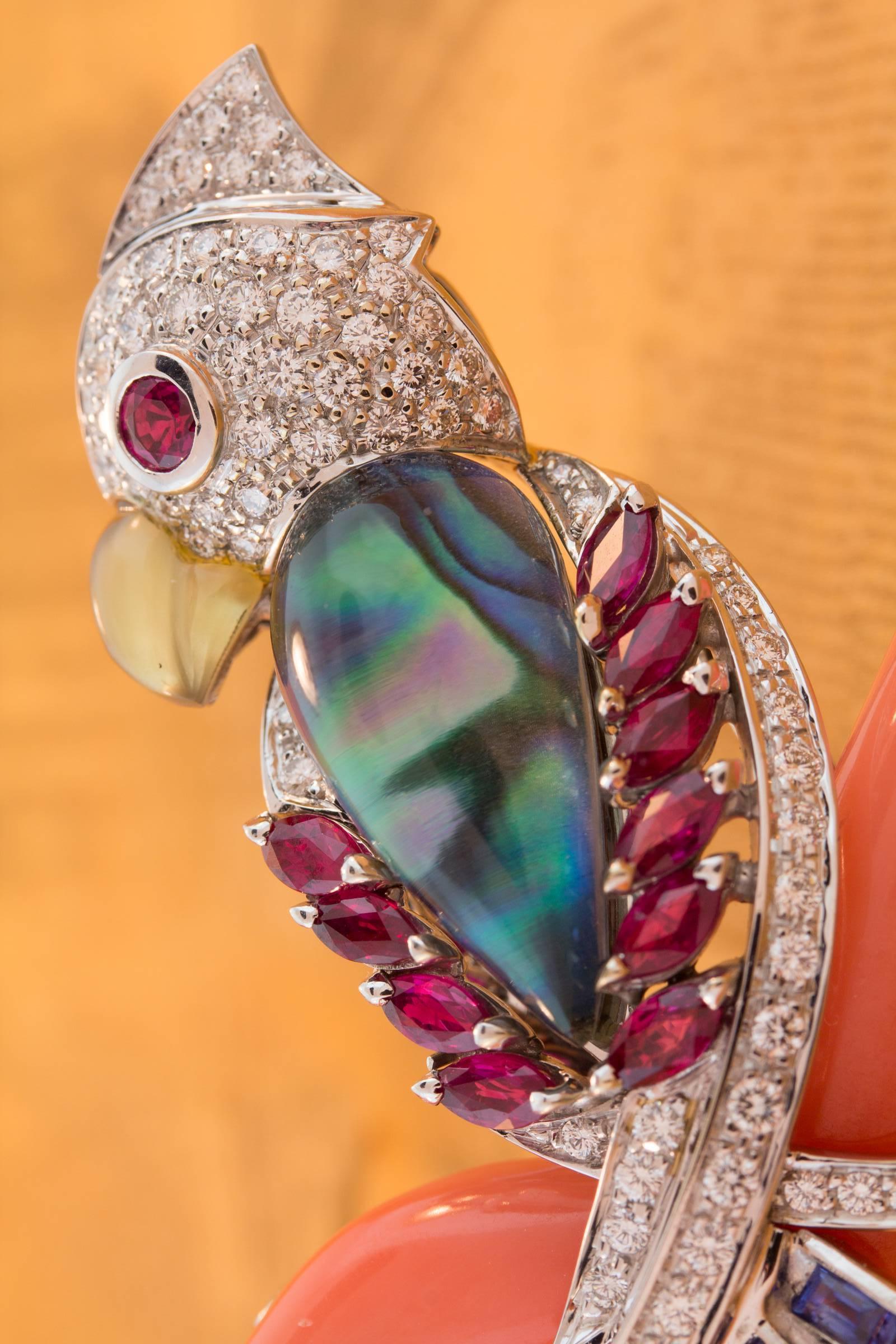 Ella Gafter Parrot Bird Diamond Brooch Pin For Sale 8