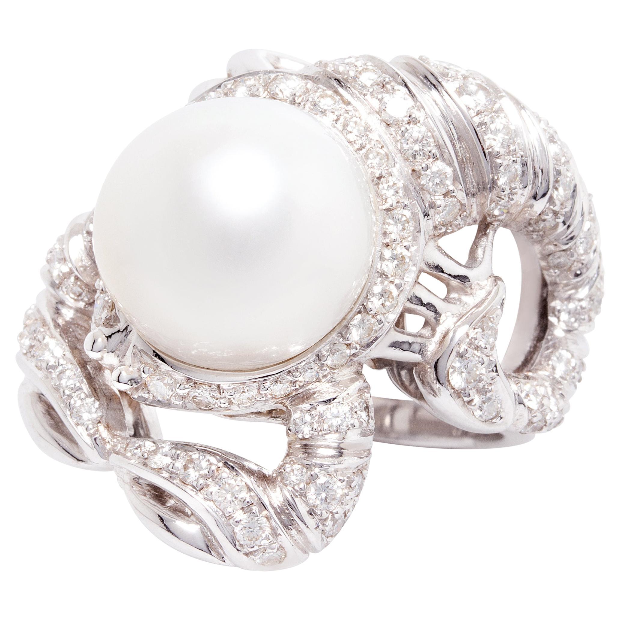 Scorpio Zodiac Cocktail Ring Diamonds Pearl Design by Ella Gafter