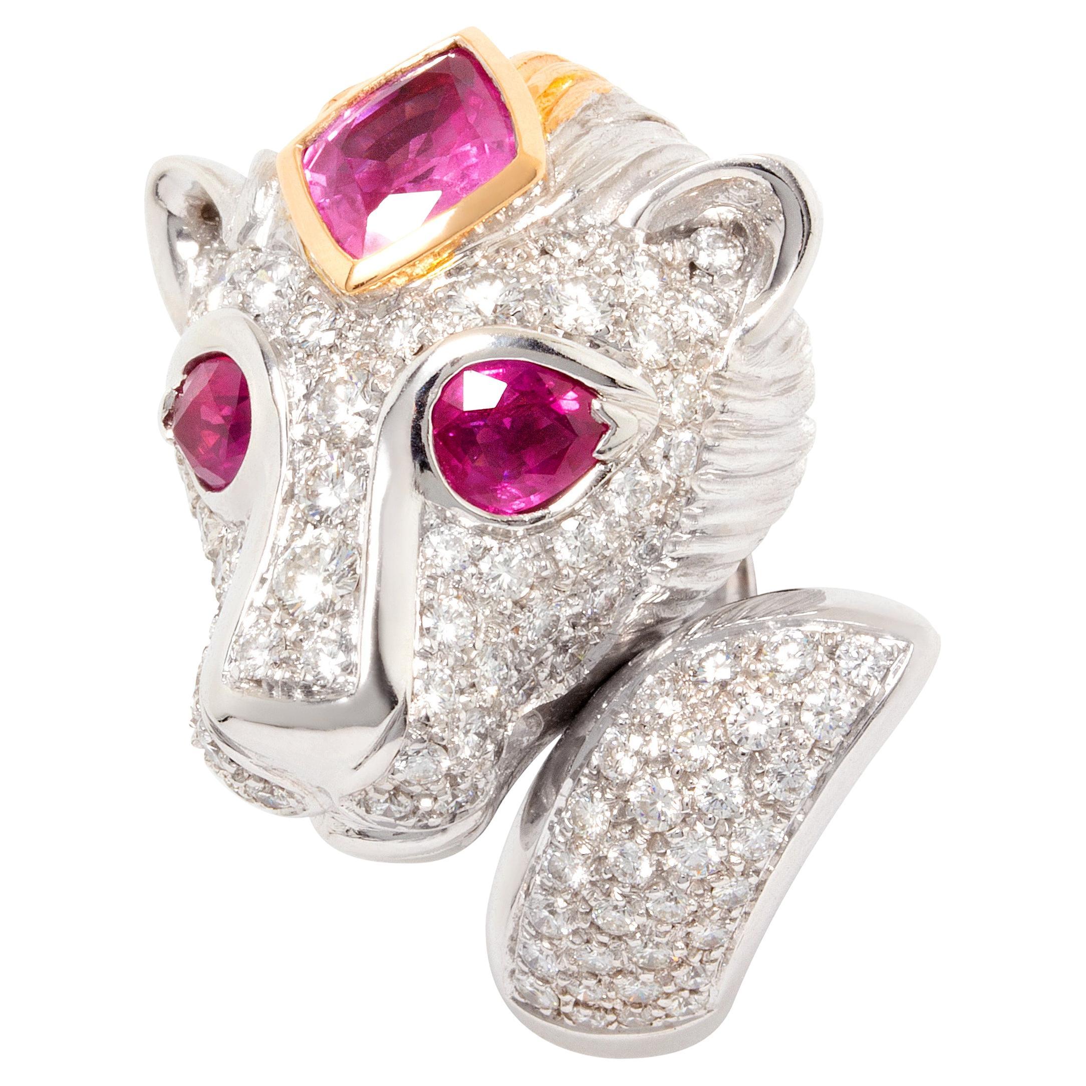 Leo Zodiac Cocktail Ring Pink Sapphire Diamonds Design by Ella Gafter For Sale