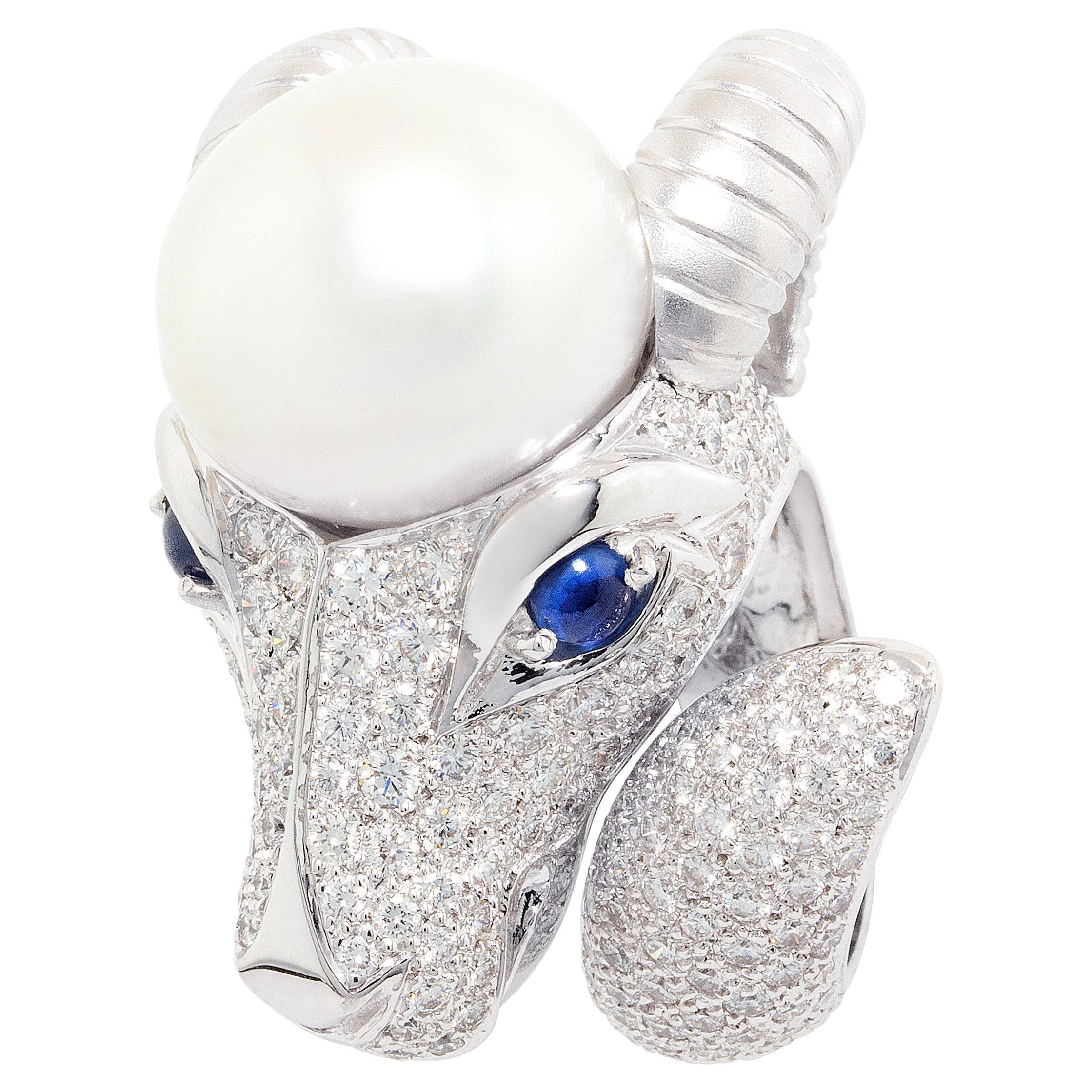 Ella Gafter Capricorn Pearl Diamond Zodiac Ring  For Sale