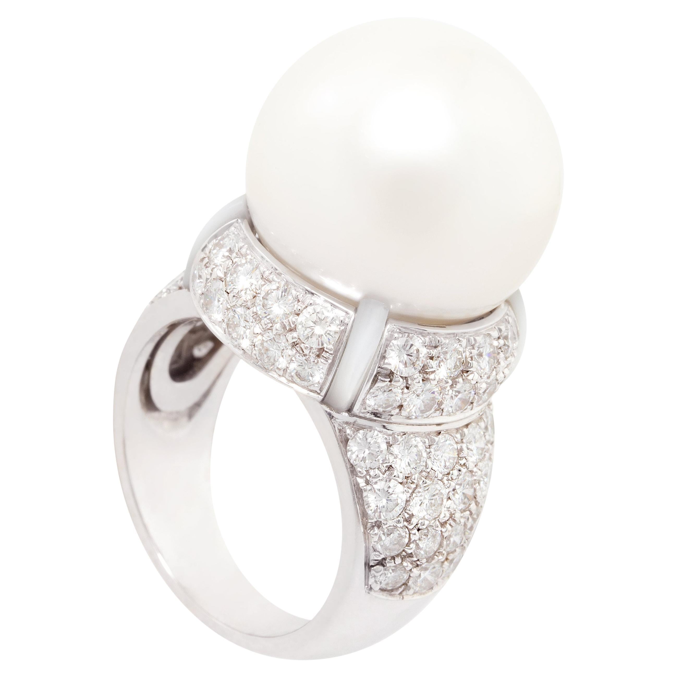 Ella Gafter Pearl Diamond Cocktail Ring For Sale