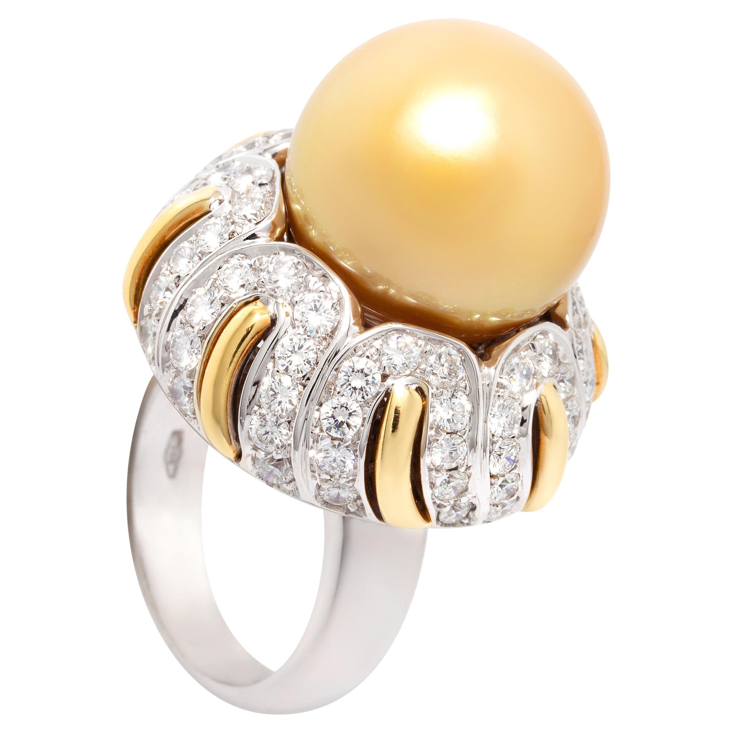Ella Gafter Golden Pearl 16mm Diamond Ring For Sale