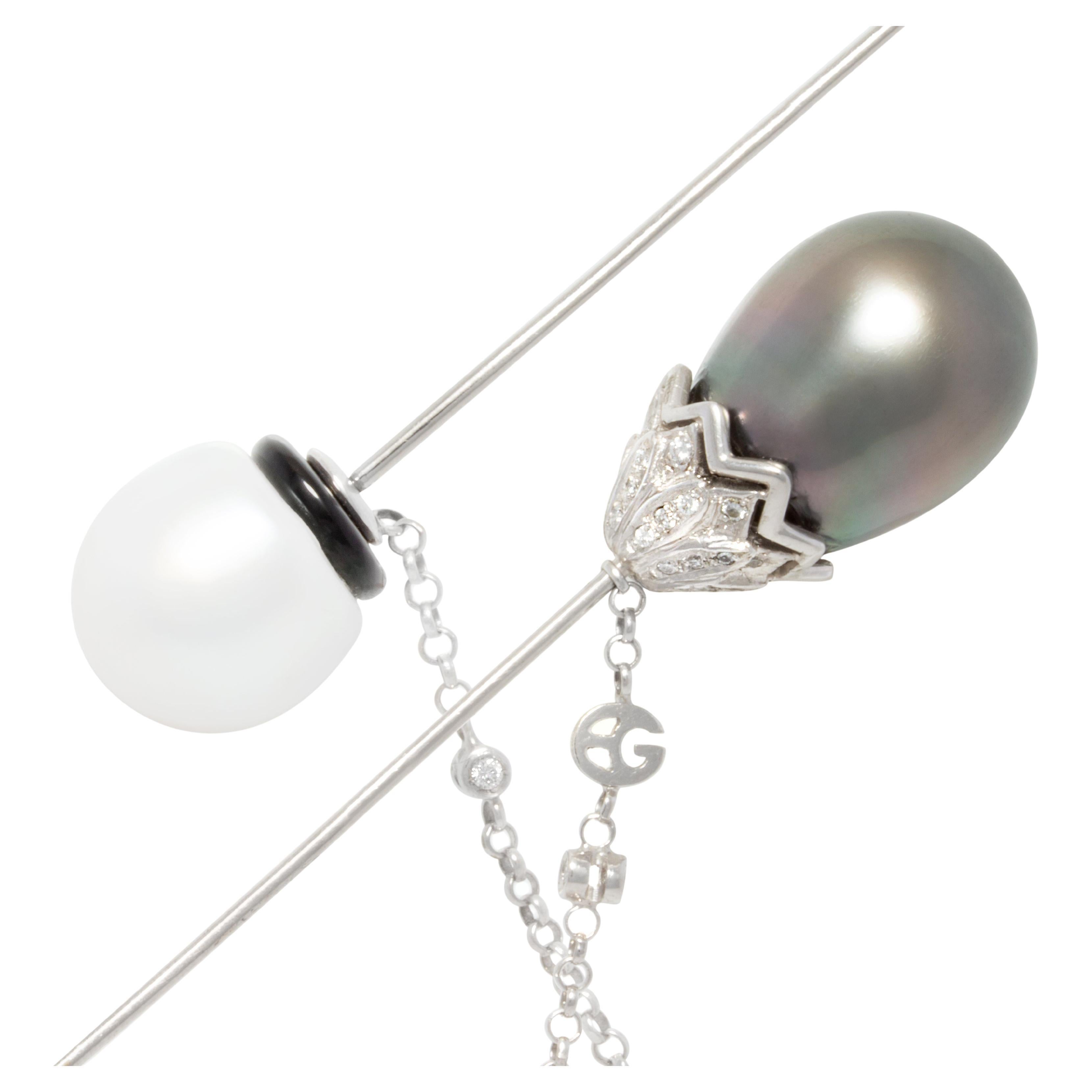 Ella Gafter Diamond 19mm Pearl Stick Brooch Pin For Sale at 1stDibs