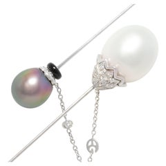 Ella Gafter Art Déco style Diamond 19mm Pearl Stick Brooch Pin