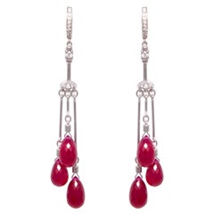 Ruby Diamond Drop Earrings Briolet Chandelier Design by Ella Gafter