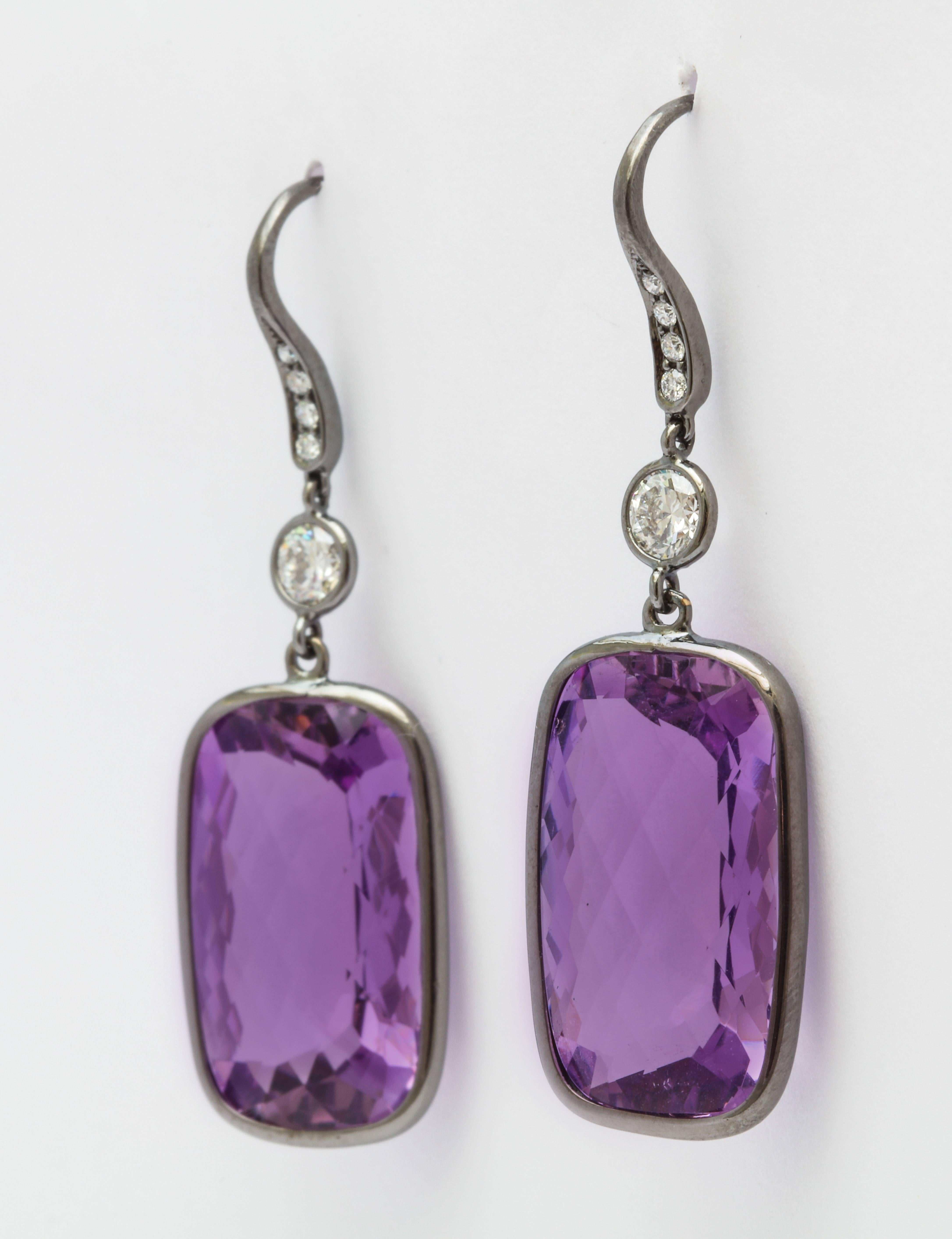 Modern Donna Vock Amethyst and Diamond Hanging Earrings