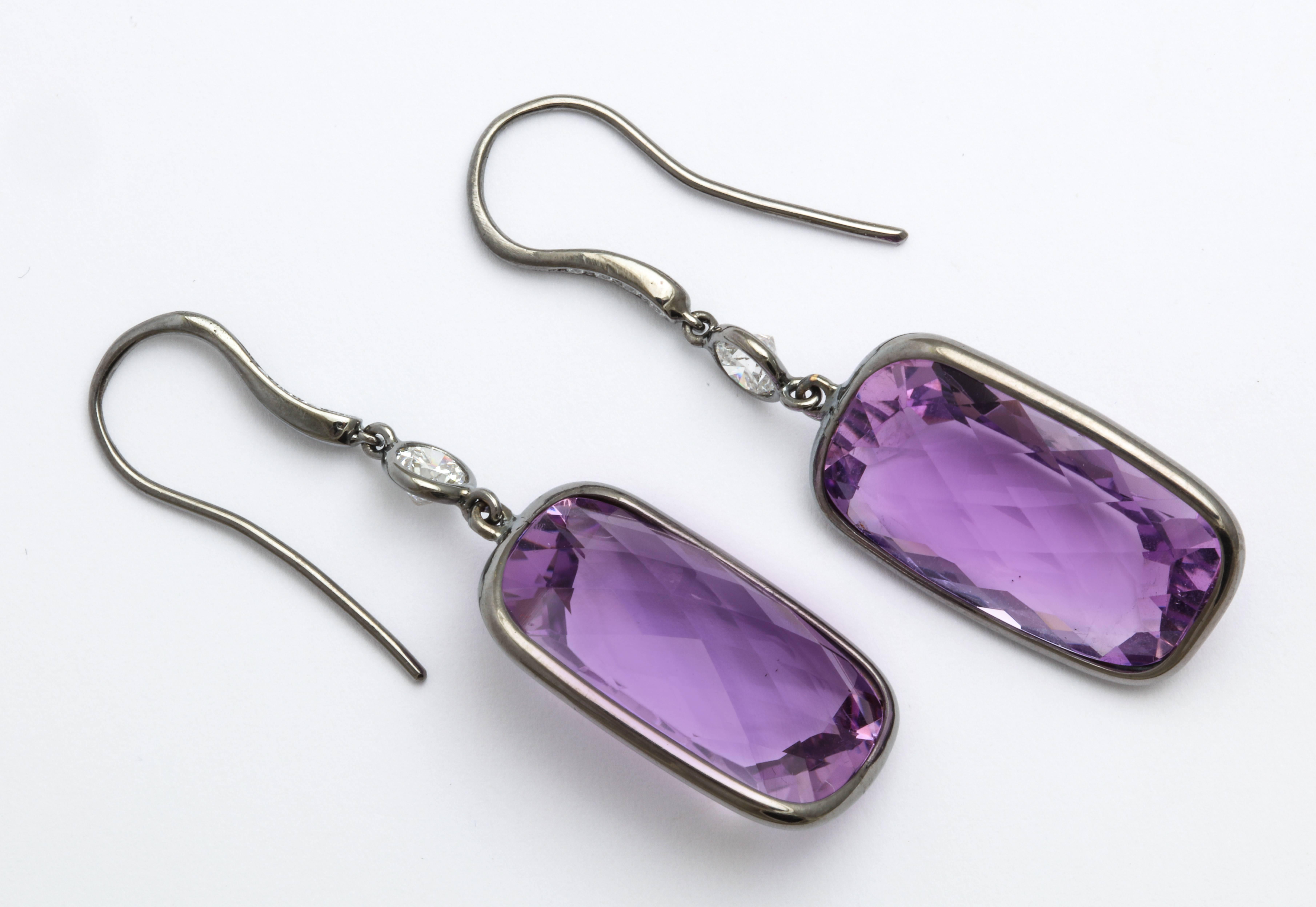 Women's or Men's Donna Vock Amethyst and Diamond Hanging Earrings