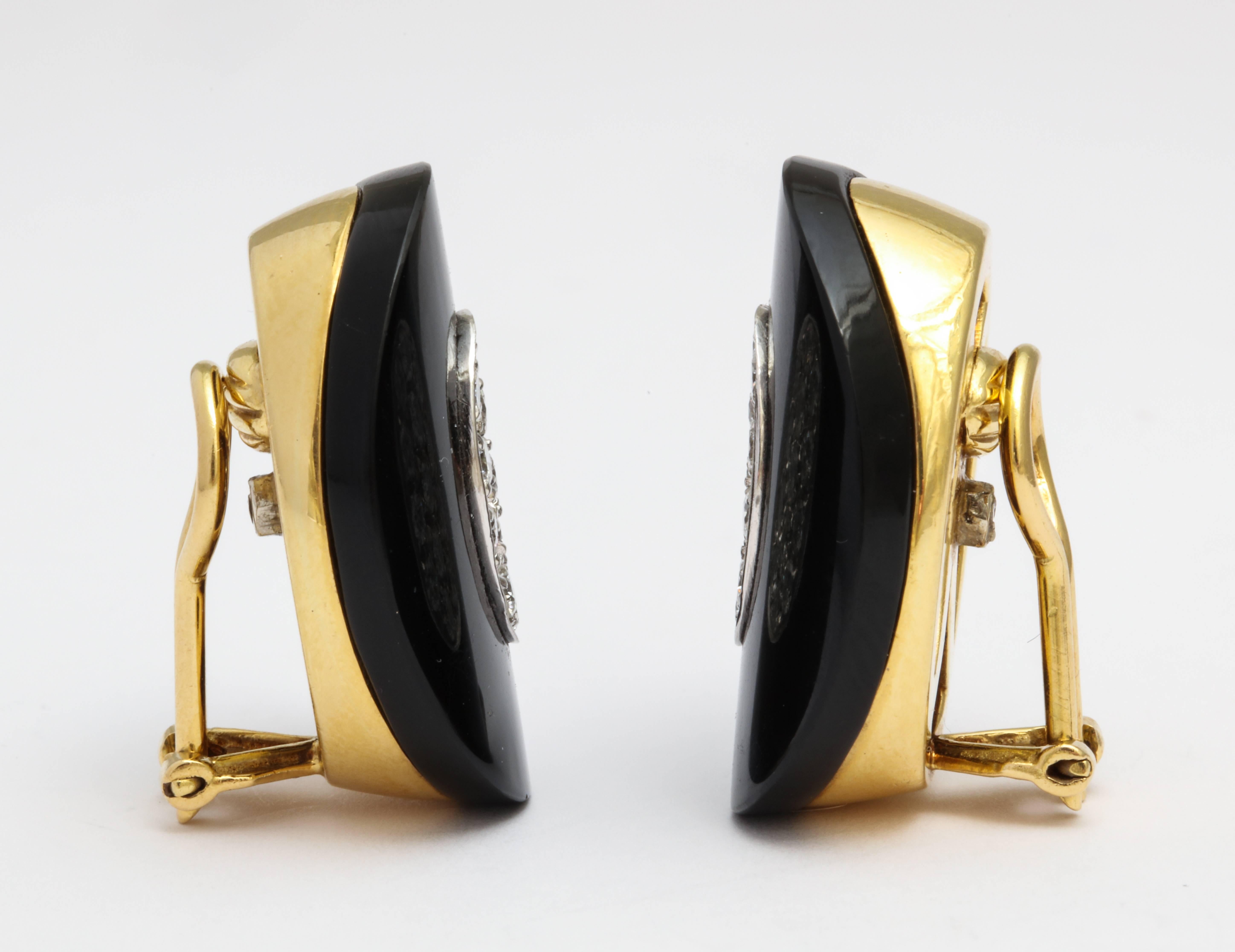 Women's or Men's Modern Onyx Diamond Earrings with Clips
