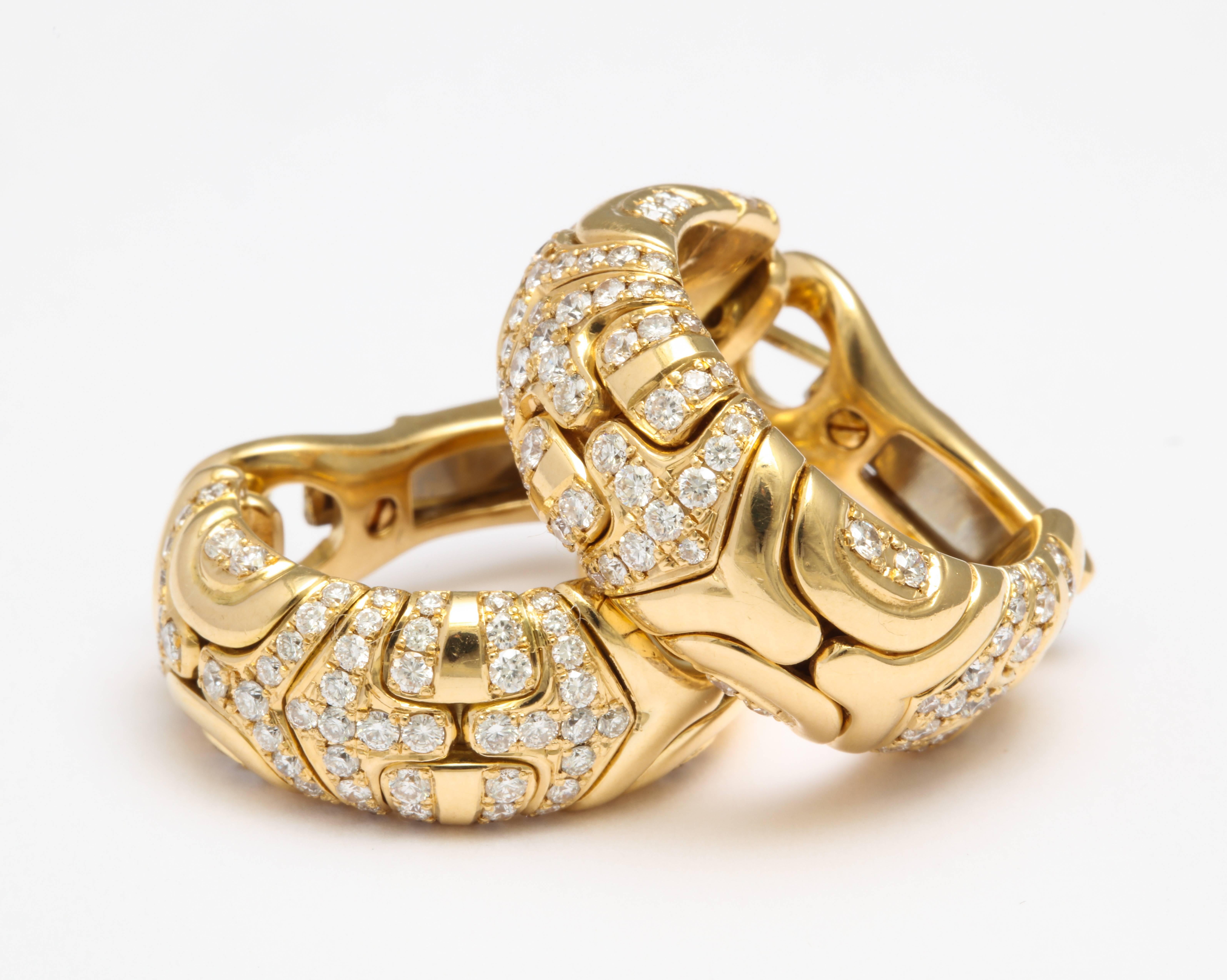 Women's or Men's Bulgari 'Parentesi' Gold and Diamond Hoop Earrings