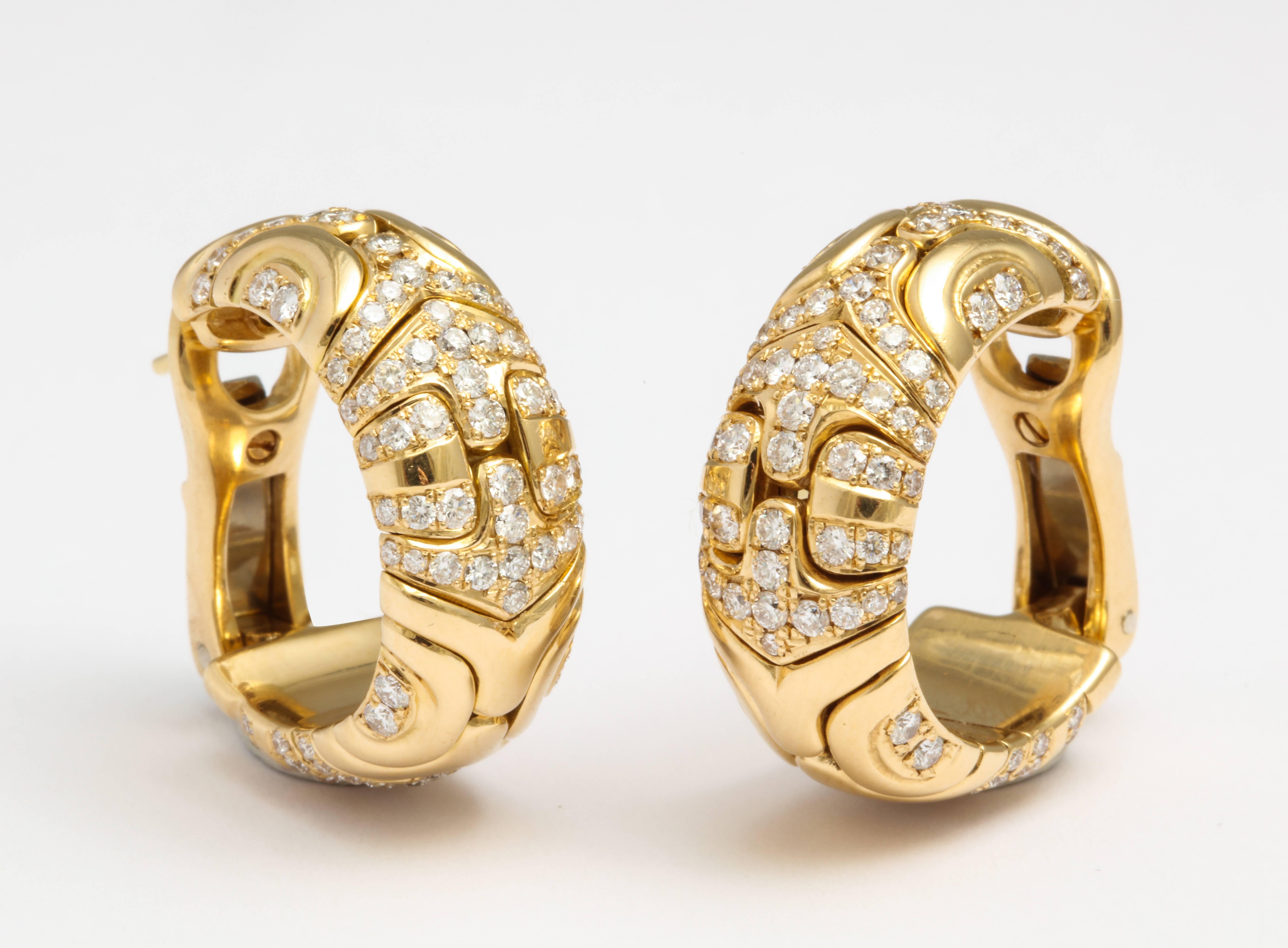 Bulgari 'Parentesi' Gold and Diamond Hoop Earrings 1