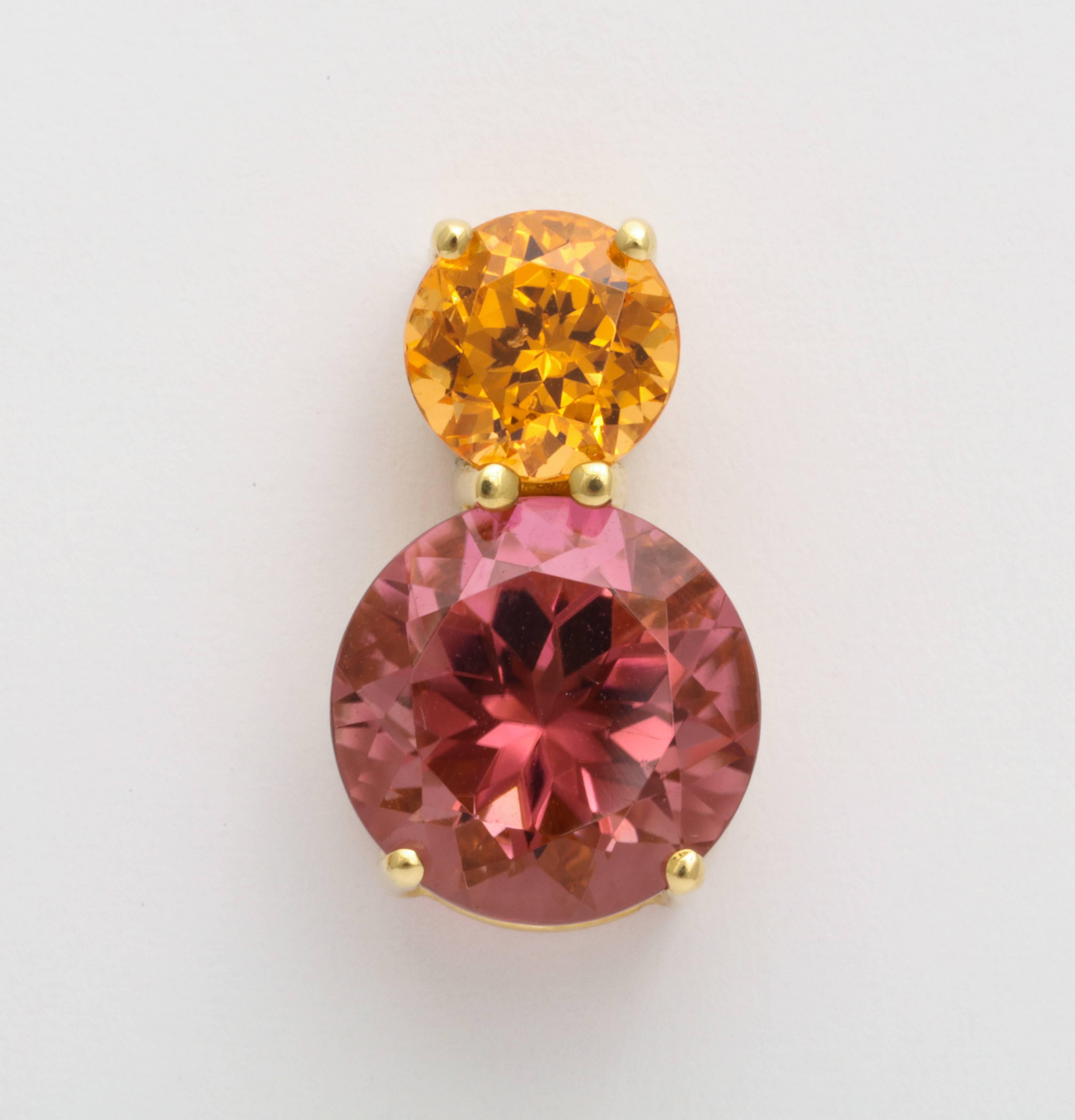 Contemporary Donna Vock 18K Yellow Gold Mandarin Garnet and Pink Tourmaline Earrings For Sale