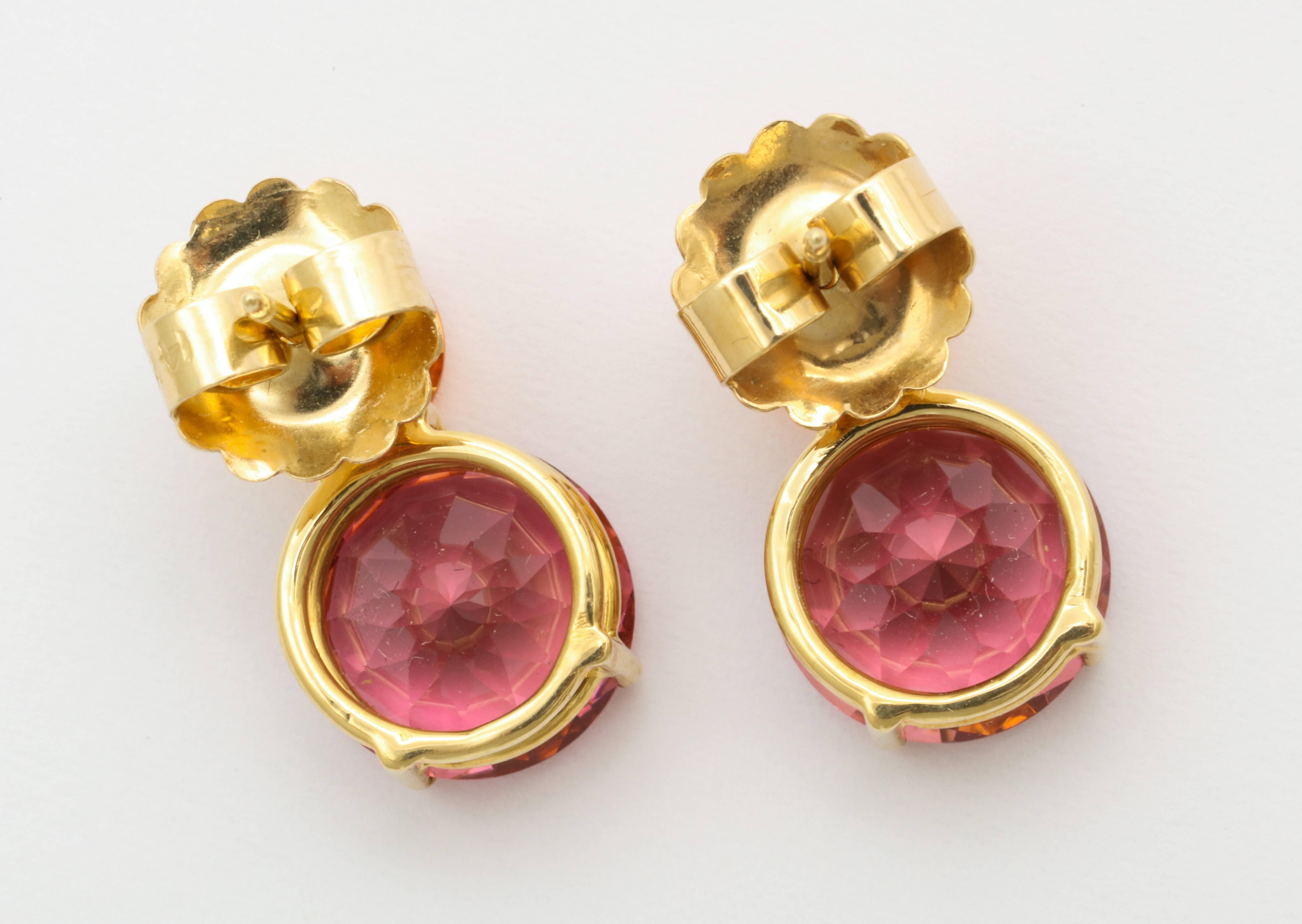 Donna Vock 18K Yellow Gold Mandarin Garnet and Pink Tourmaline Earrings In New Condition For Sale In New York, NY