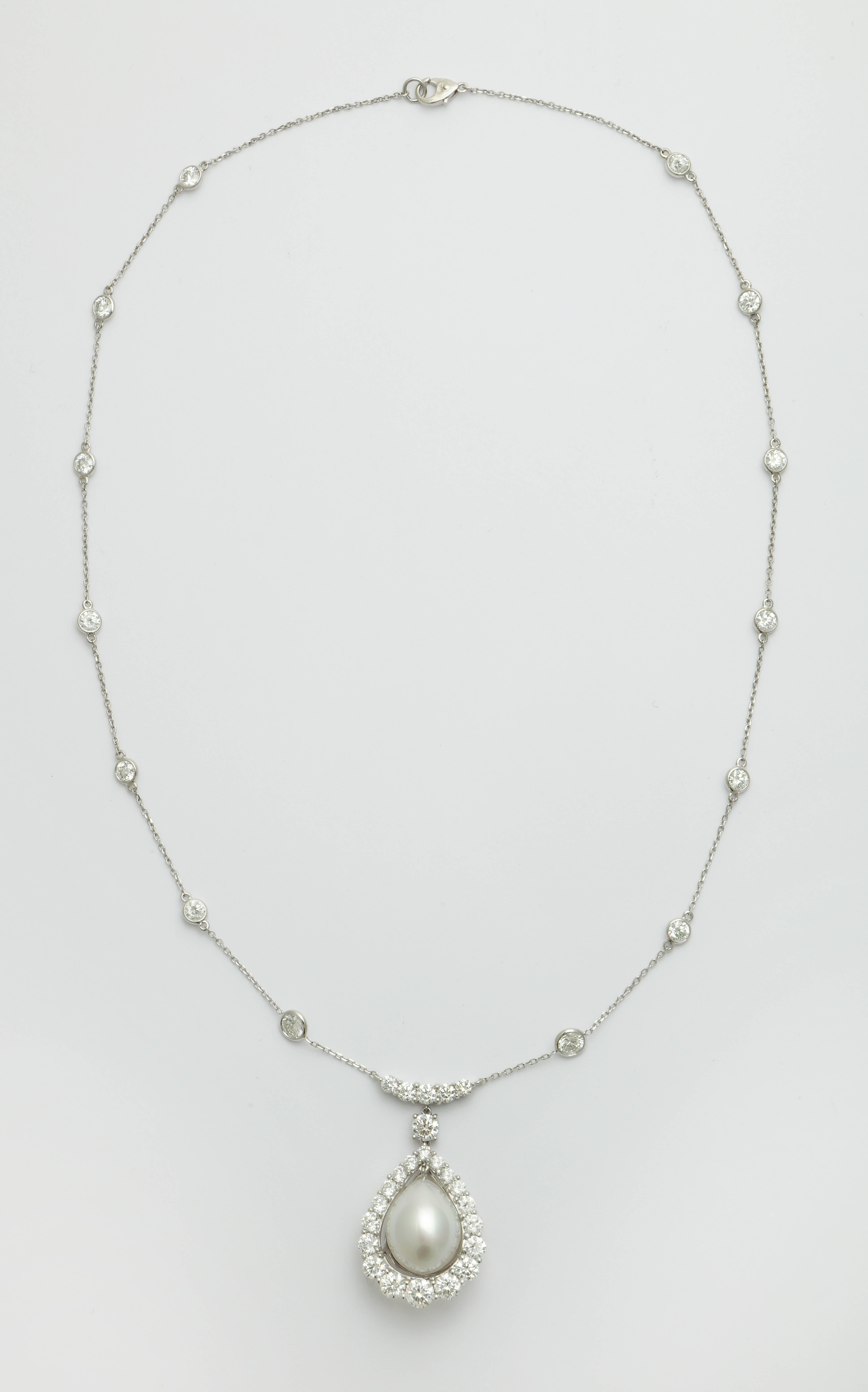 Donna Vock Platinum South Sea Cultured Pearl and Diamond Necklace In New Condition For Sale In New York, NY