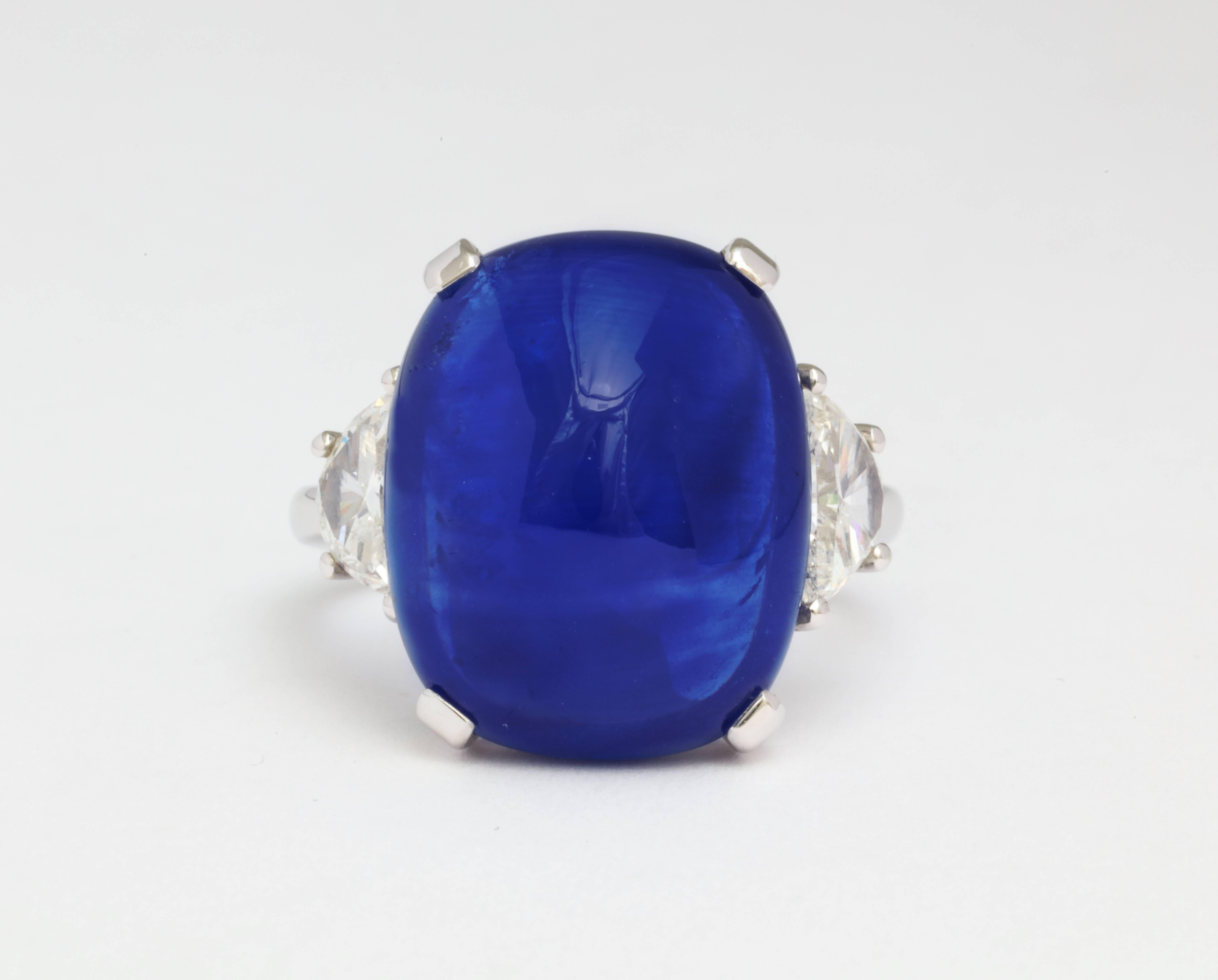 Contemporary 18.14 Carat Cabochon Certified Ceylon Sapphire and Diamond Ring