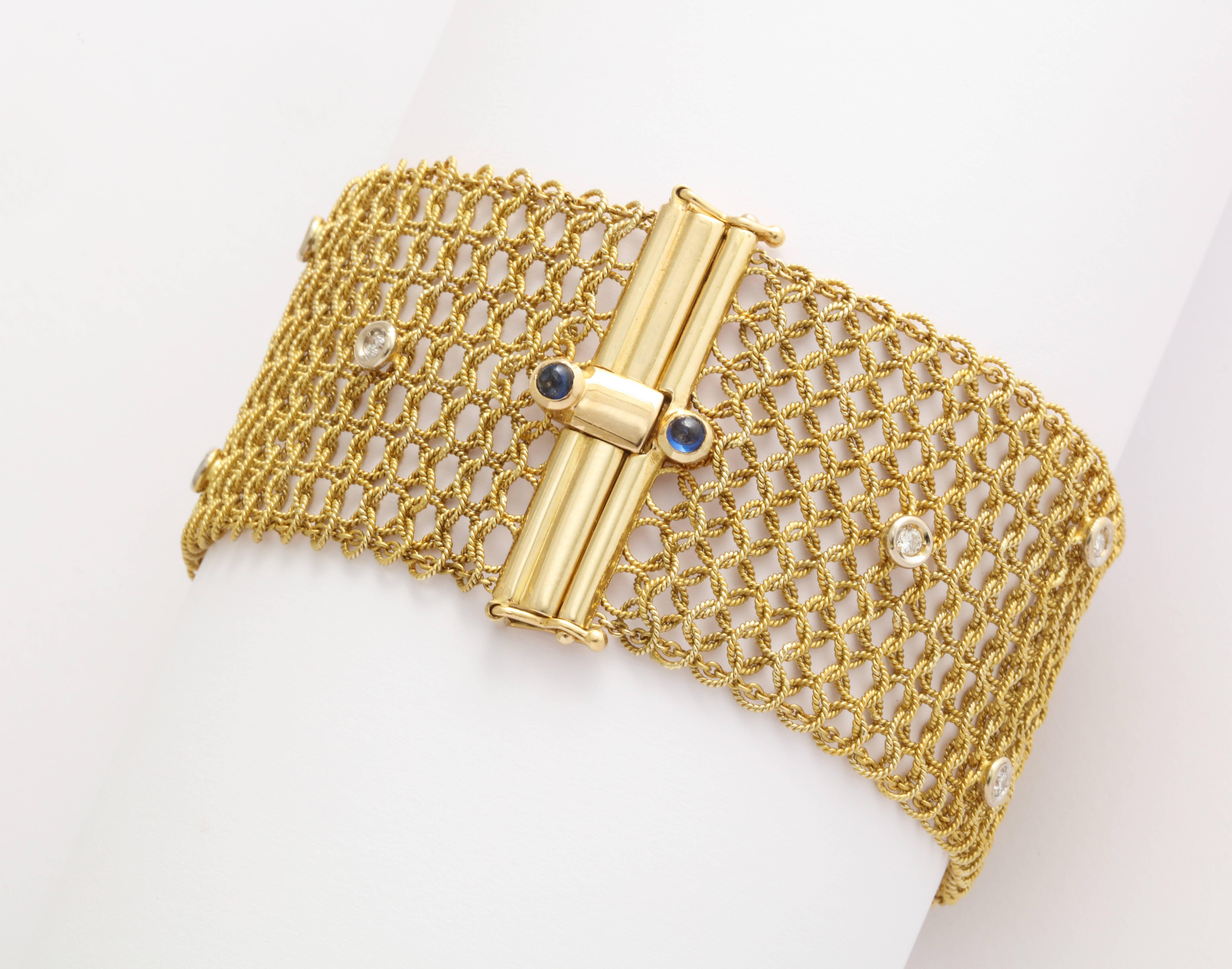 Women's or Men's Tiffany & Co. Mesh Diamond Gold Bracelet For Sale