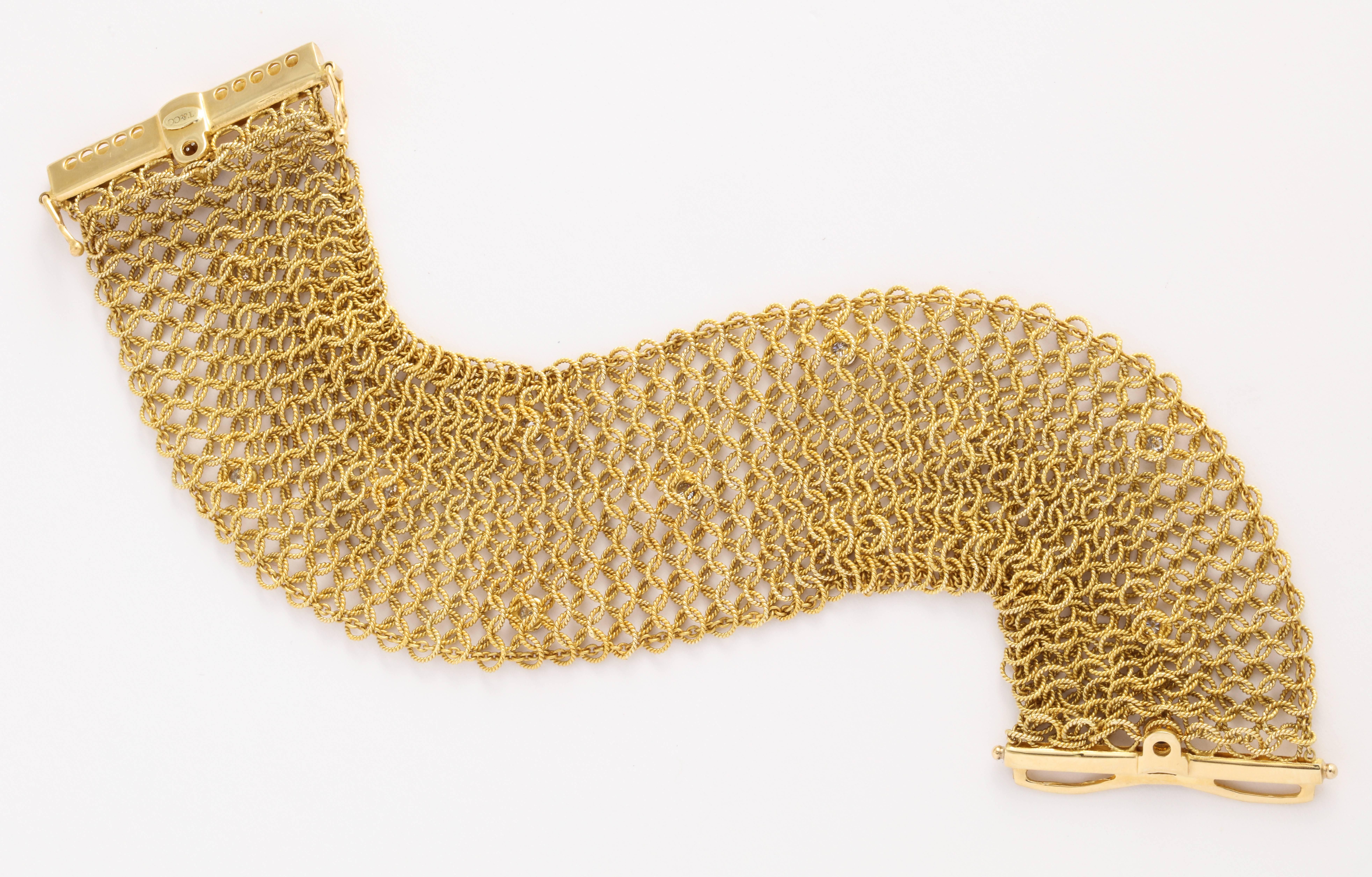 Tiffany & Co. Mesh Diamond Gold Bracelet In New Condition For Sale In New York, NY