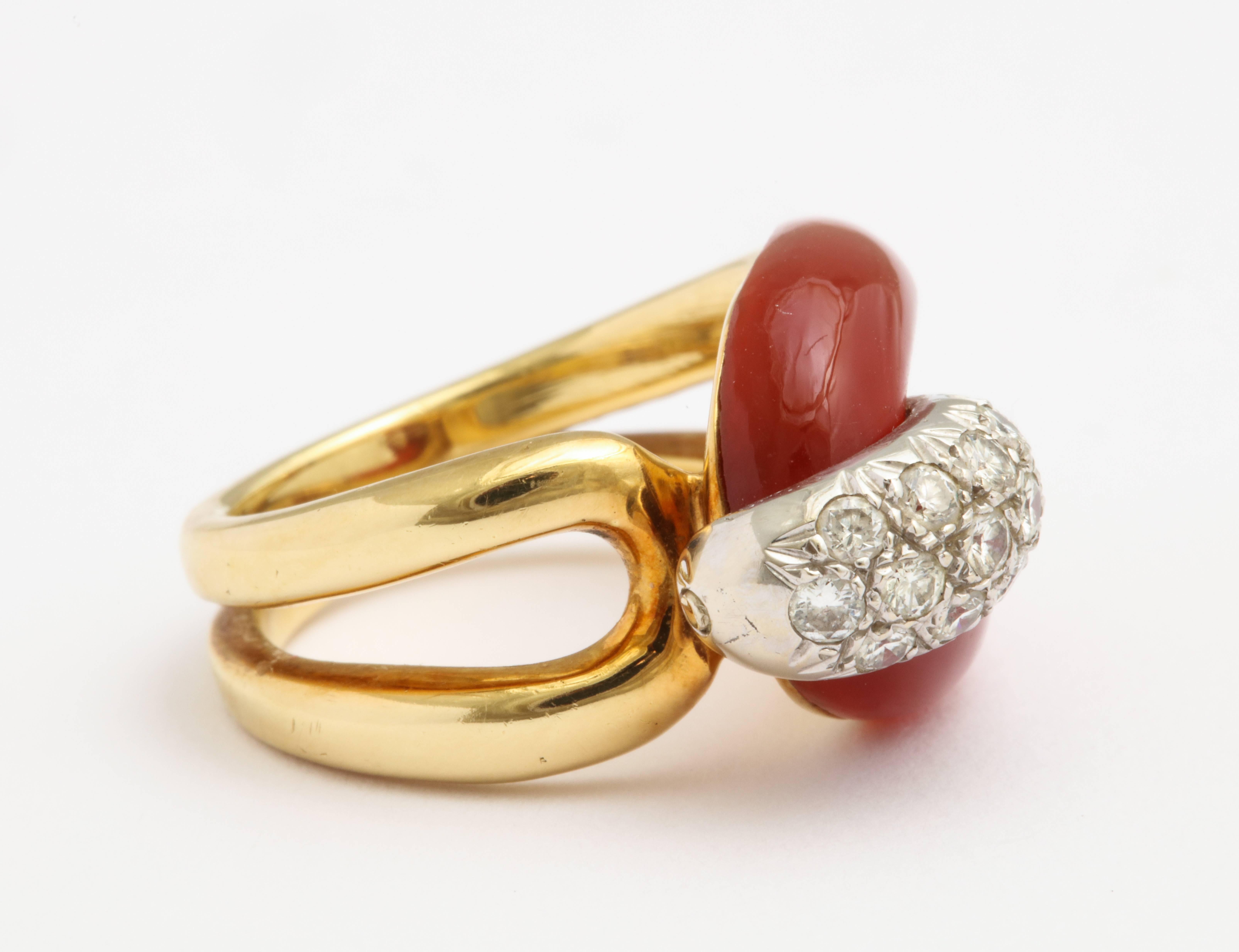 Diamond, Carnelian and Gold Ring In New Condition In New York, NY