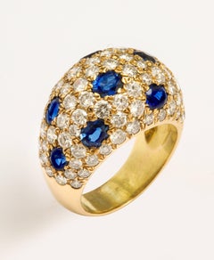 18 Karat Gold French Dome Ring with Sapphires and Diamonds